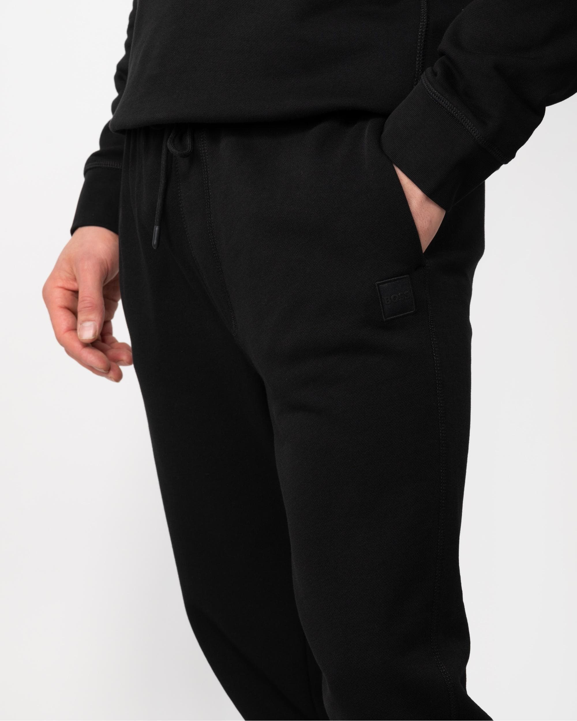 BOSS Orange Sestart Mens Cotton-Terry Tracksuit Bottoms With Logo Patch NOS - Black 001 - Image 3