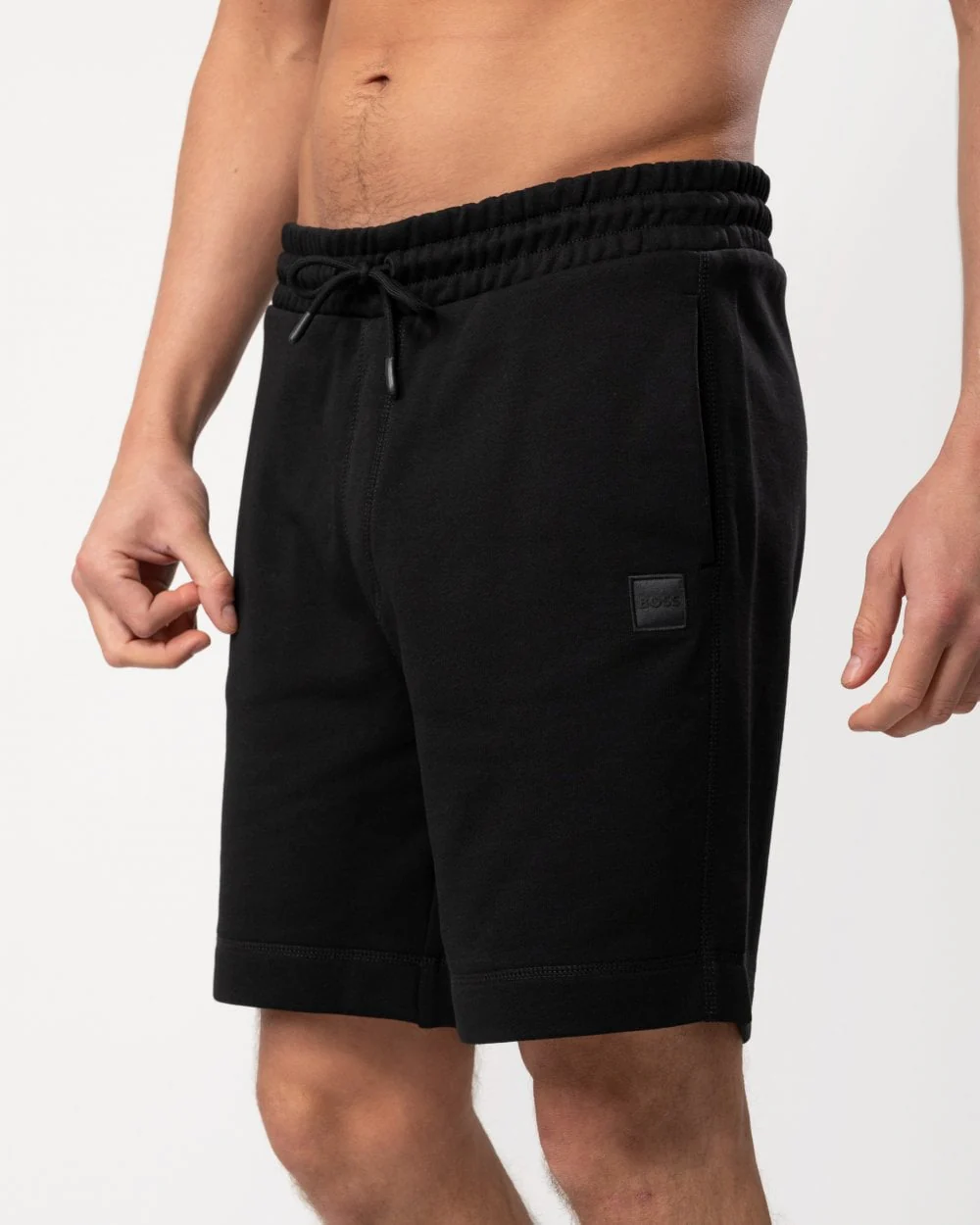BOSS Orange Sewalk Mens Cotton-Terry Shorts With Logo Badge - Black 001 - Image 4