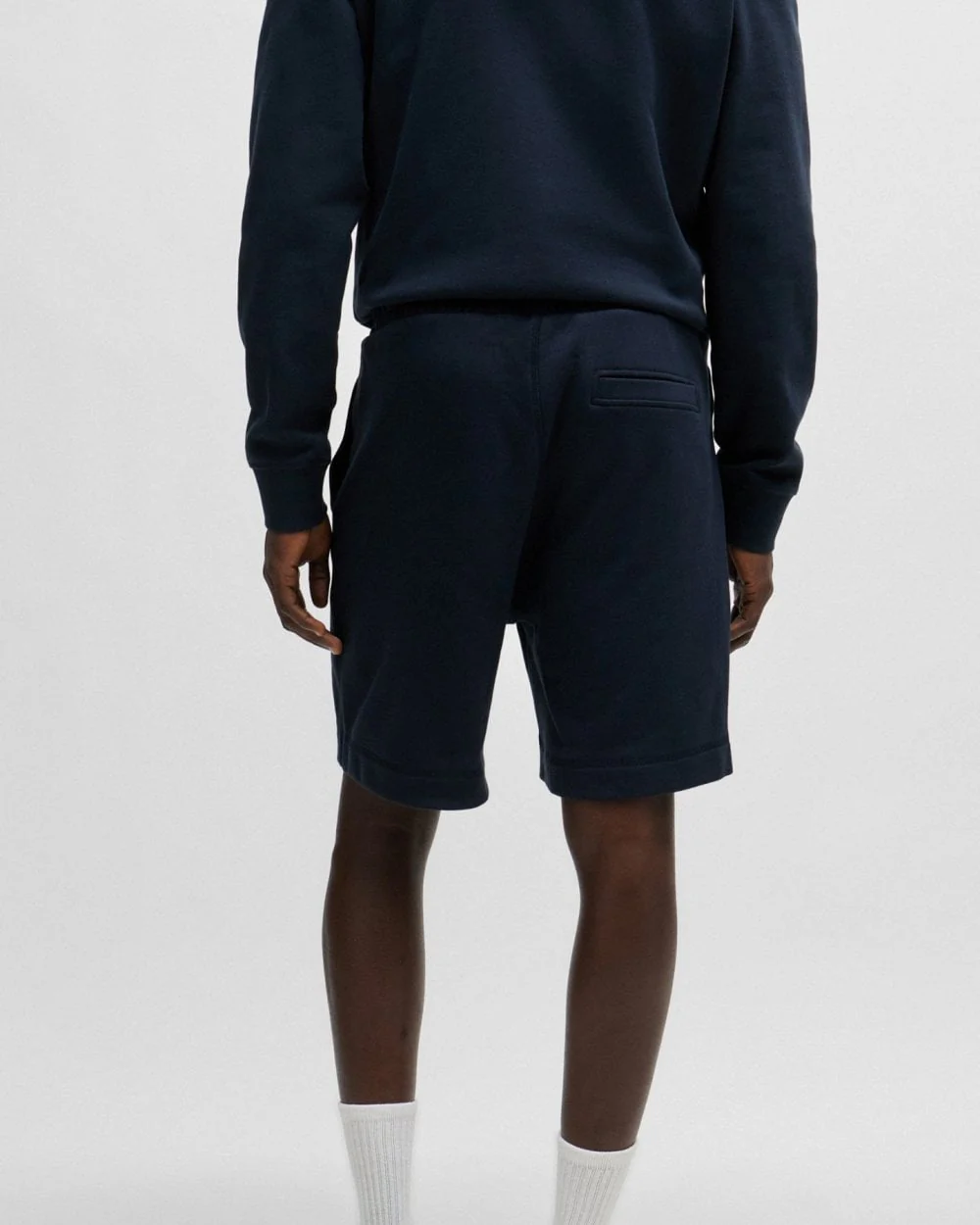 BOSS Orange Sewalk Mens Cotton-Terry Shorts With Logo Badge - Dark Blue 404 - Image 4