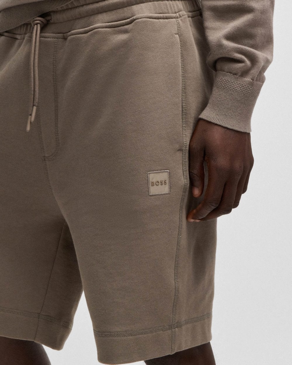 BOSS Orange Sewalk Mens Cotton-Terry Shorts With Logo Badge - Open Beige 294 - Image 2