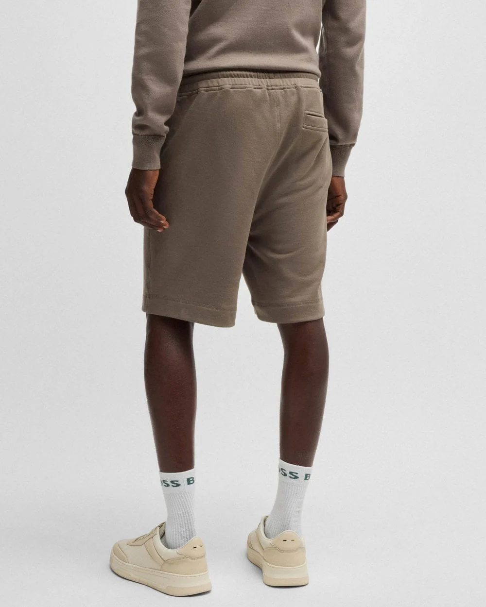 BOSS Orange Sewalk Mens Cotton-Terry Shorts With Logo Badge - Open Beige 294 - Image 4