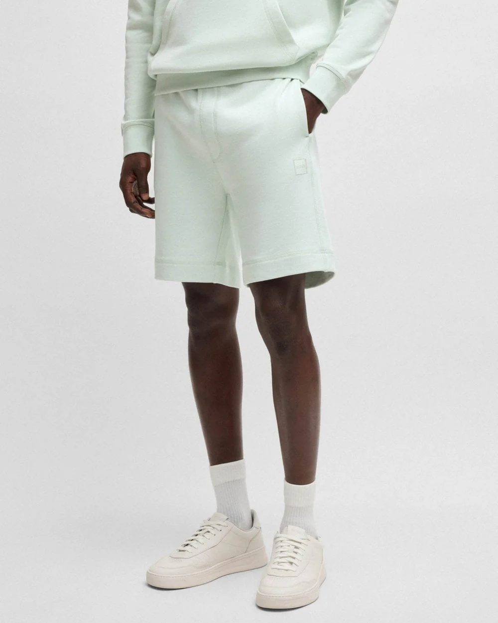 BOSS Orange Sewalk Mens Cotton-Terry Shorts With Logo Badge - Open Blue 474 - Image 3