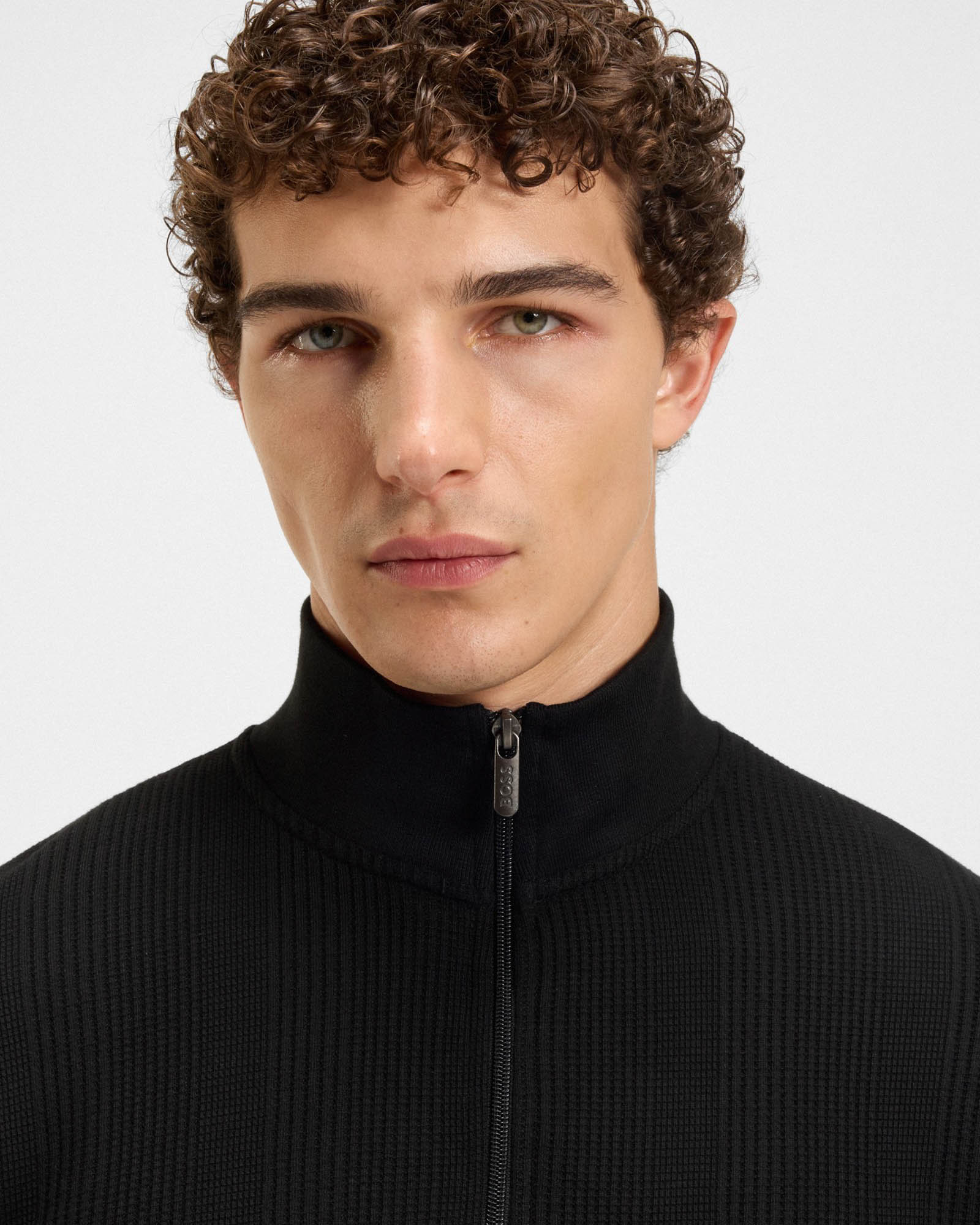BOSS Orange Structure Mens 1/4 Zip Loungewear Top - Black 001 - Image 2