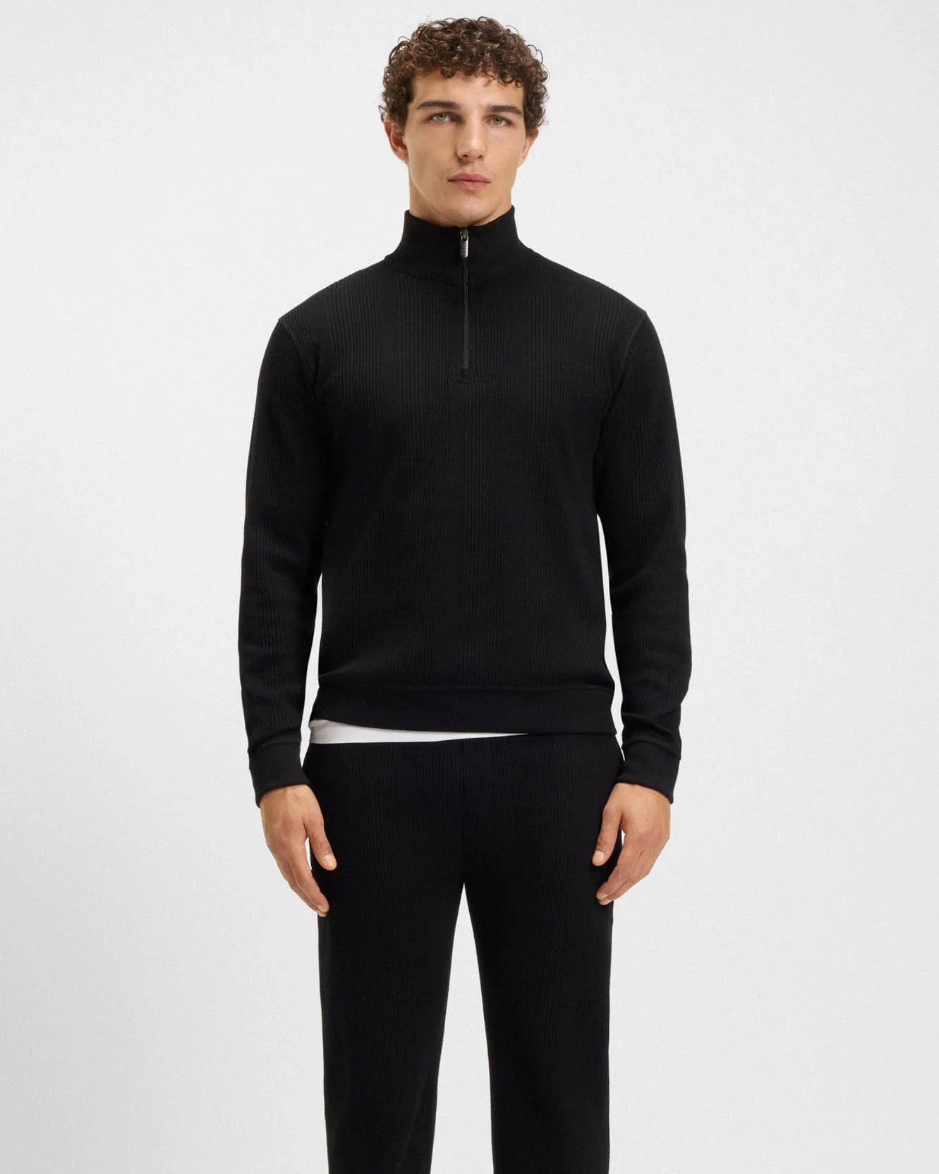 BOSS Orange Structure Mens 1/4 Zip Loungewear Top - Black 001 - Image 3