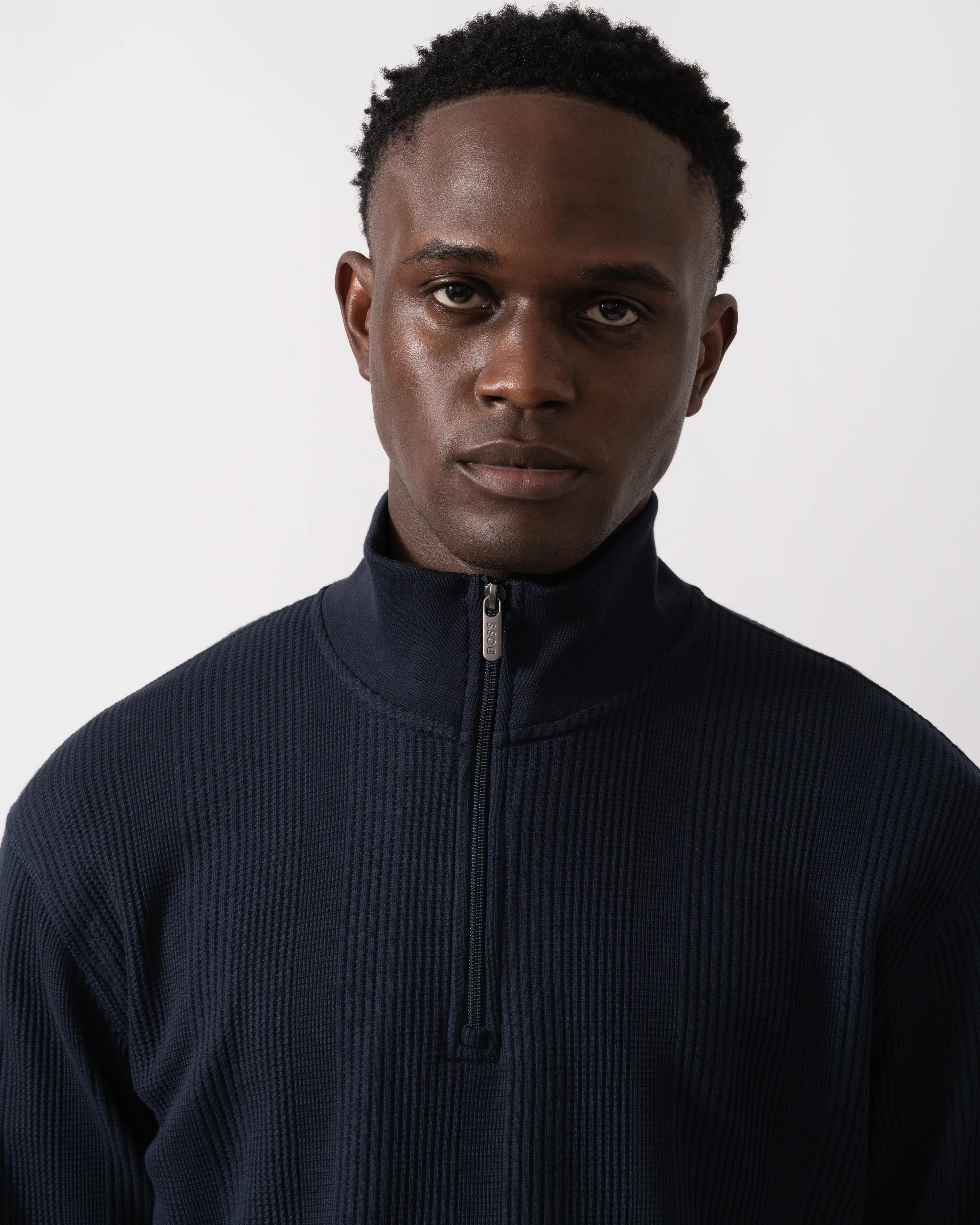 BOSS Orange Structure Mens 1/4 Zip Loungewear Top - Dark Blue 403 - Image 2