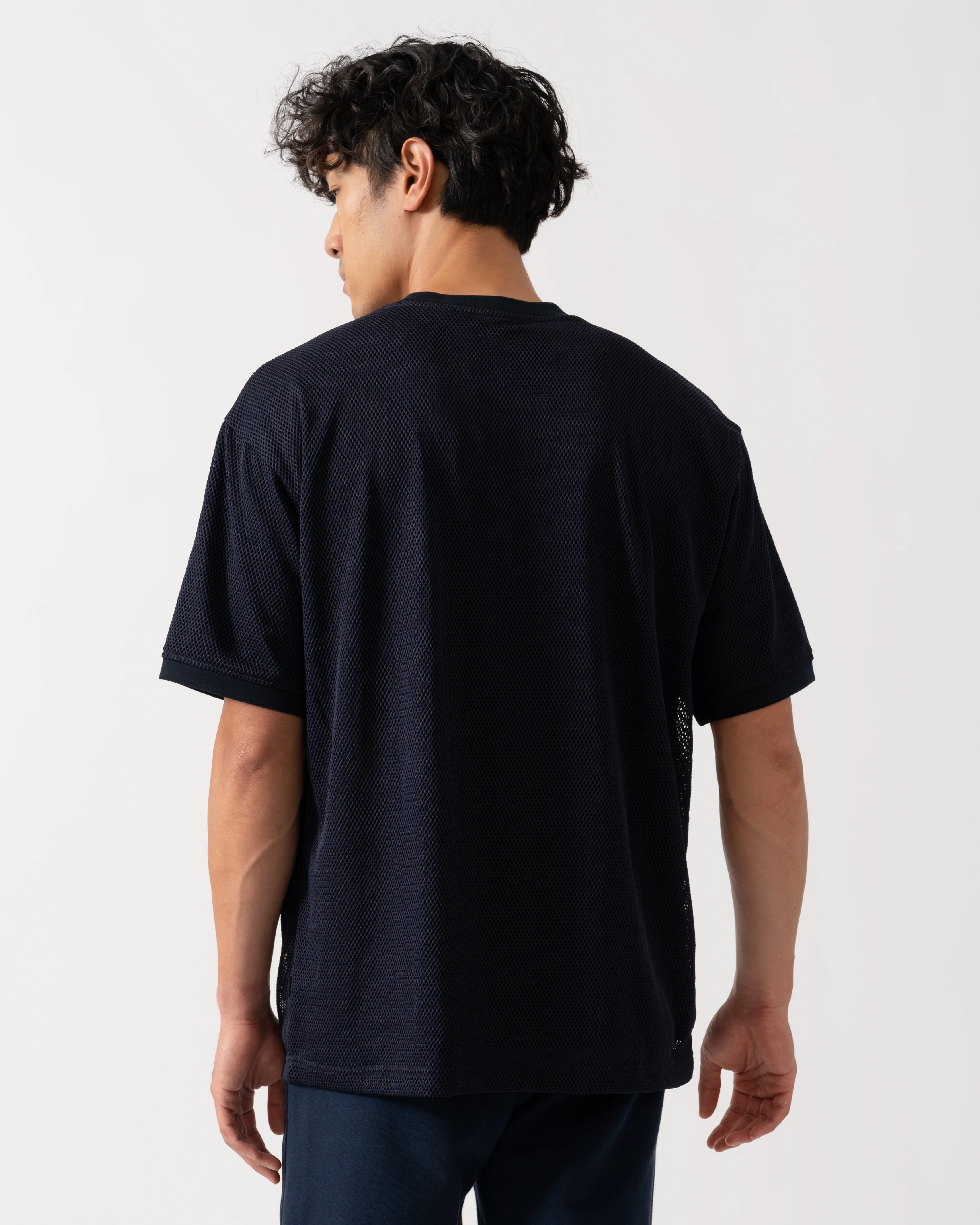 BOSS Orange Summer Mesh Mens T-Shirt - Dark Blue 404 - Image 5