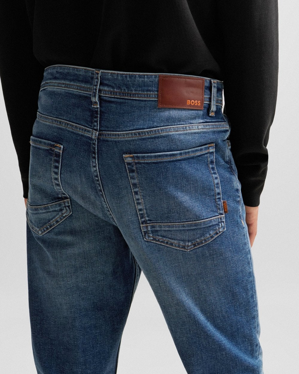 BOSS Orange Taber BC-C Mens Tapered Fit Jeans in Medium Blue Comfort-Stretch Denim - Image 3
