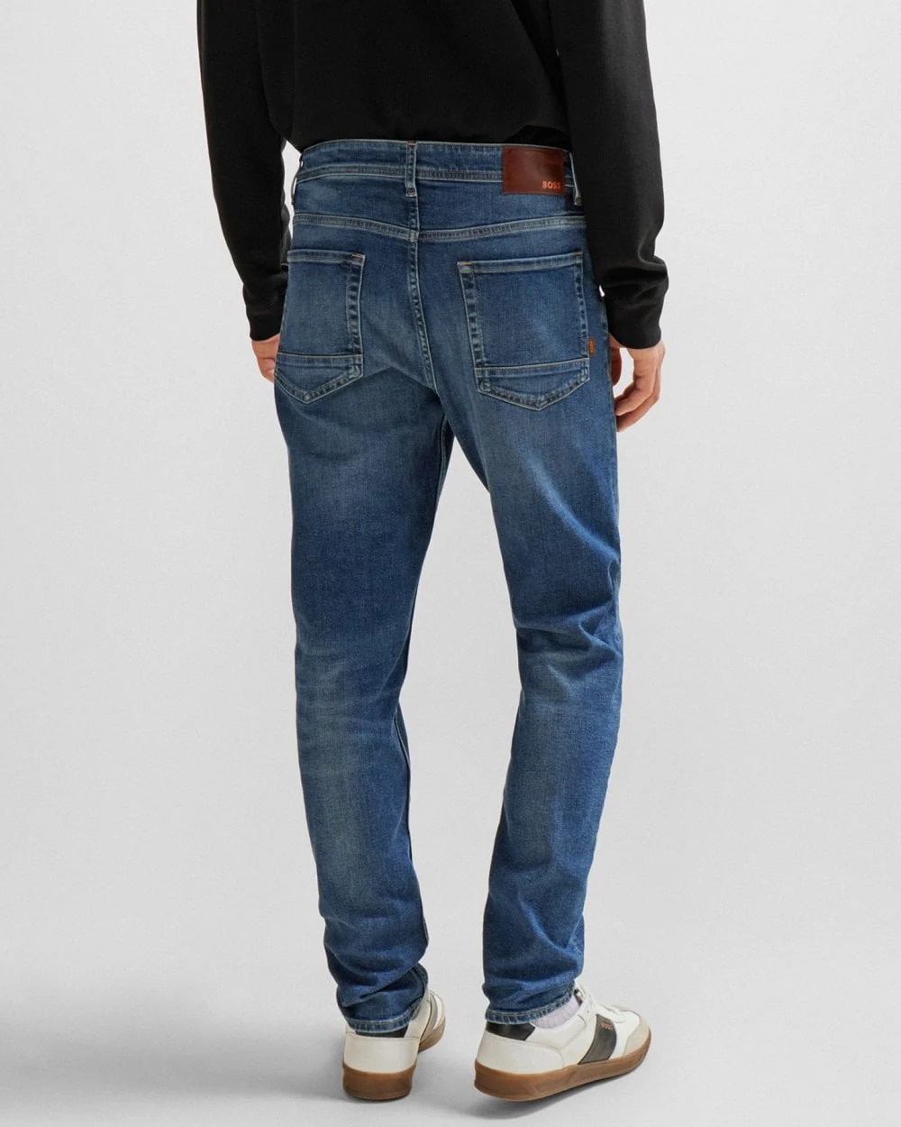 BOSS Orange Taber BC-C Mens Tapered Fit Jeans in Medium Blue Comfort-Stretch Denim - Image 4