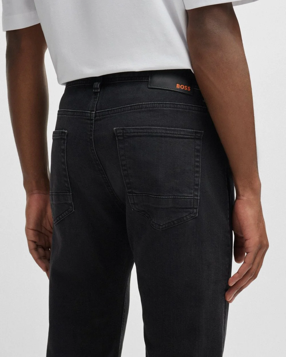 BOSS Orange Taber BC-P-1 Mens Tapered Fit Jeans in Black Super-Stretch Denim - Image 3