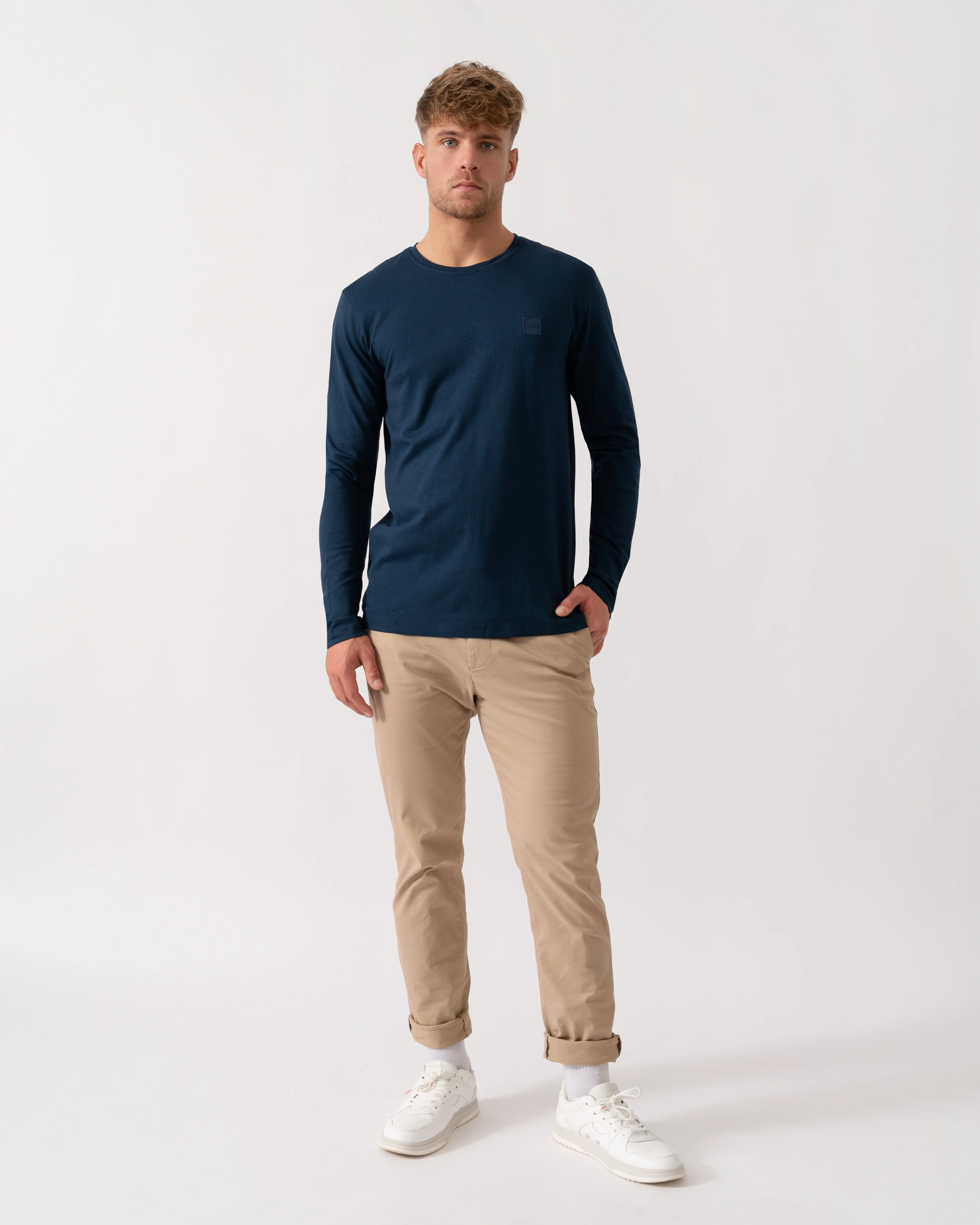 BOSS Orange Tacks Mens Long Sleeve T-Shirt - Open Blue 464 - Image 2