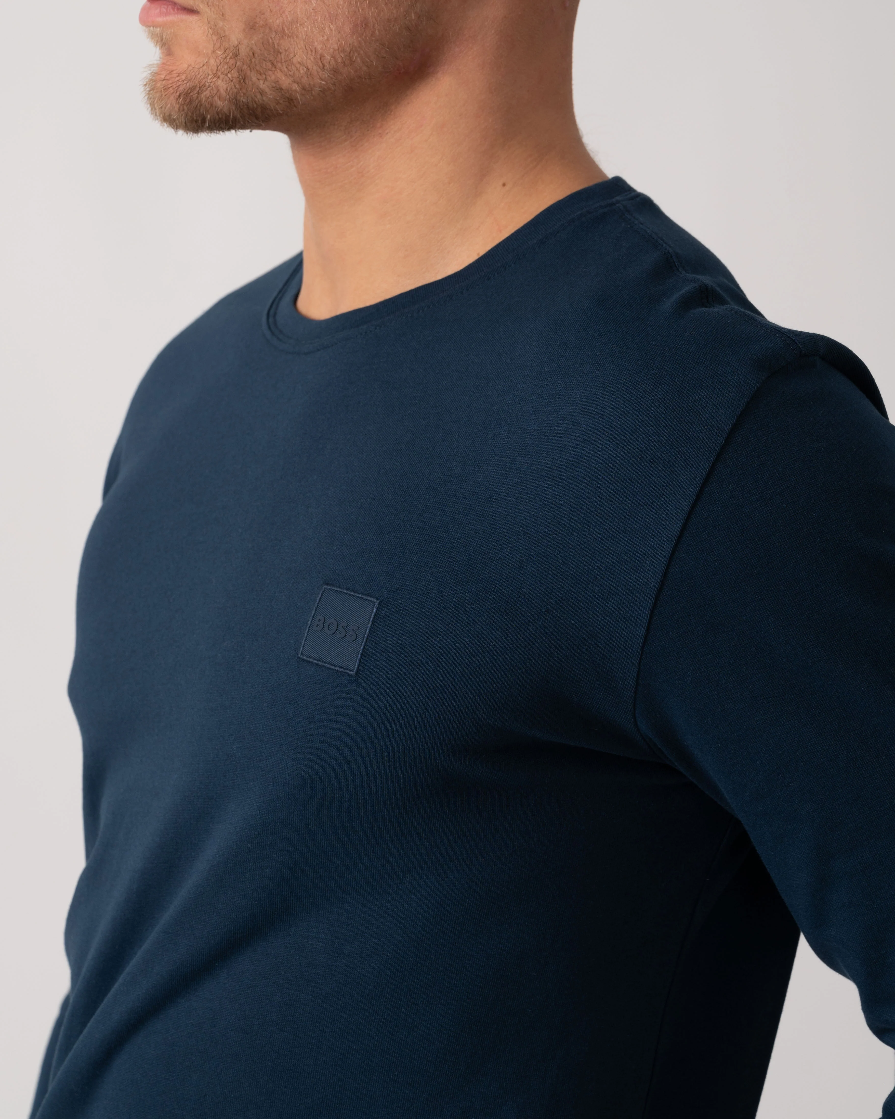 BOSS Orange Tacks Mens Long Sleeve T-Shirt - Open Blue 464 - Image 3