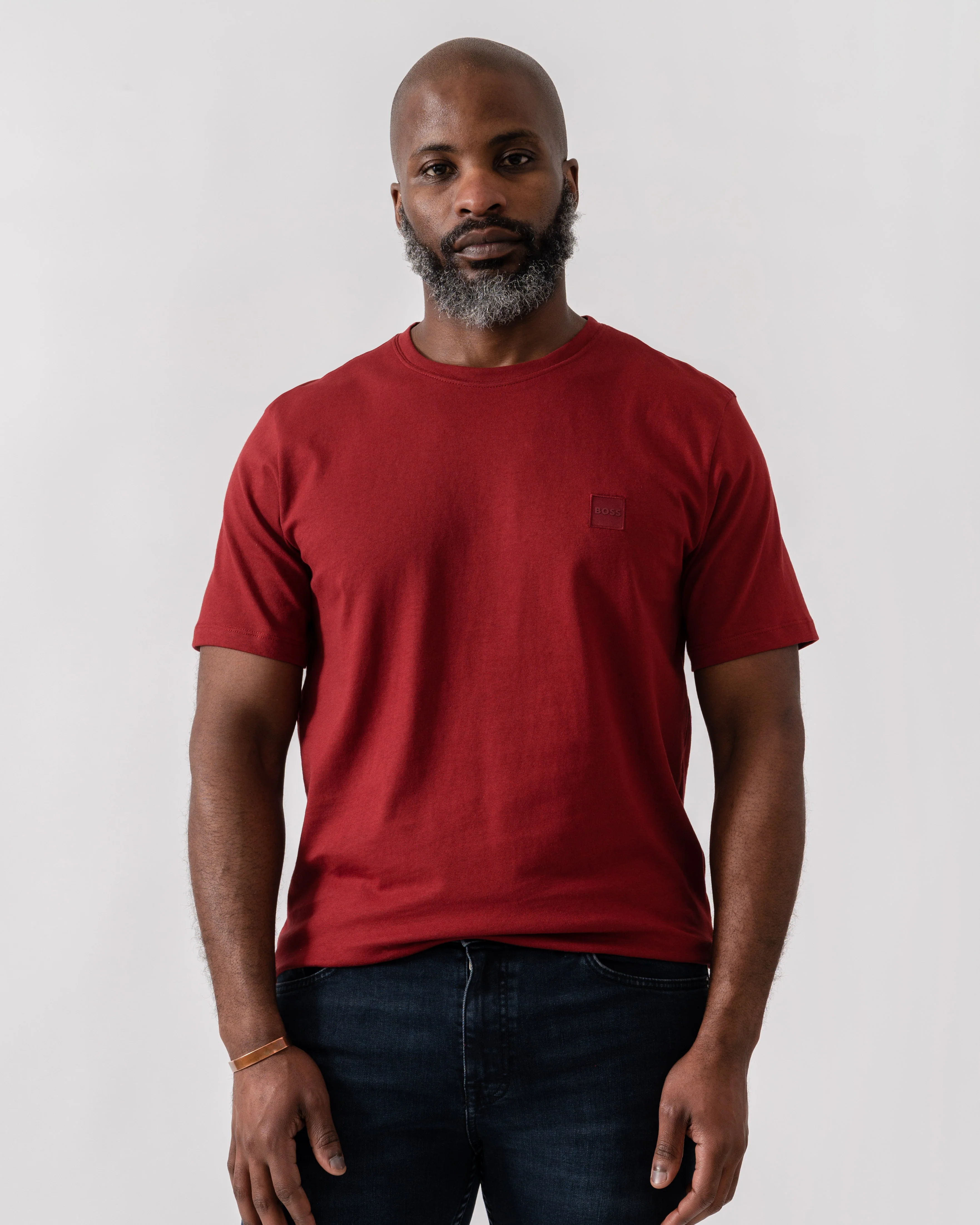 BOSS Orange Tales Mens Cotton-Jersey T-shirt With Logo Patch - Dark Red 605