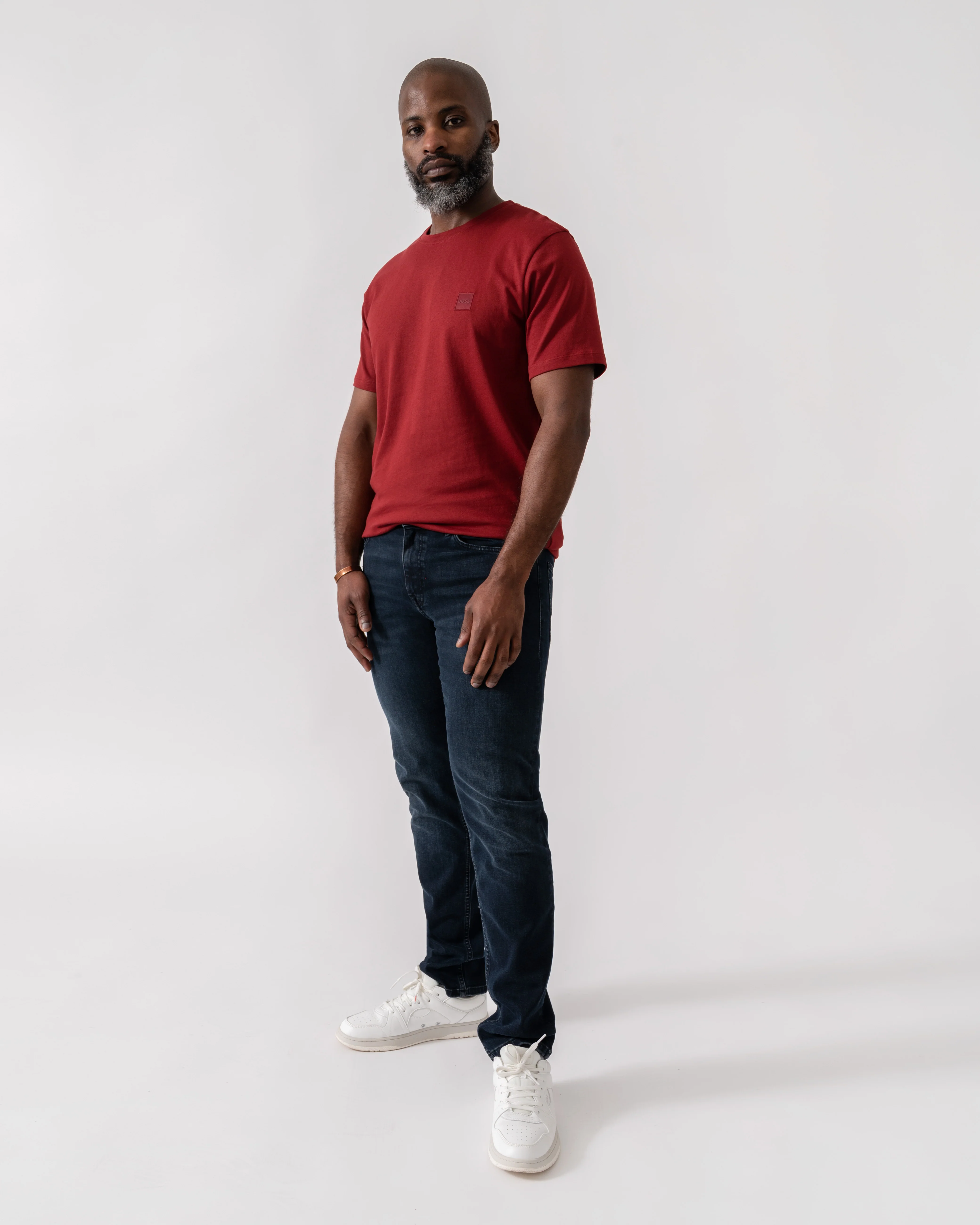 BOSS Orange Tales Mens Cotton-Jersey T-shirt With Logo Patch - Dark Red 605 - Image 3