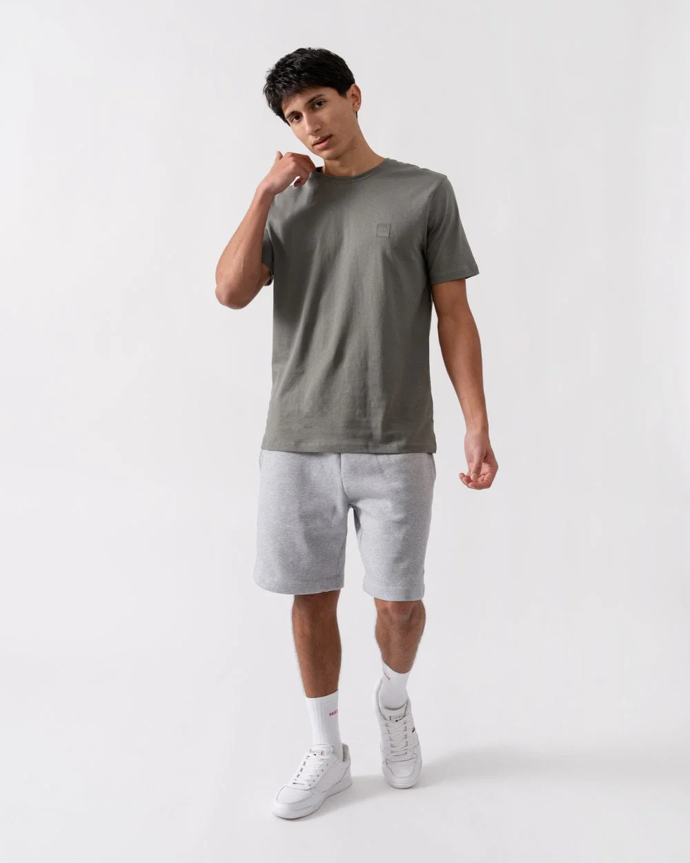 BOSS Orange Tales Mens Cotton-Jersey T-shirt With Logo Patch - Grey-Green 076 - Image 3
