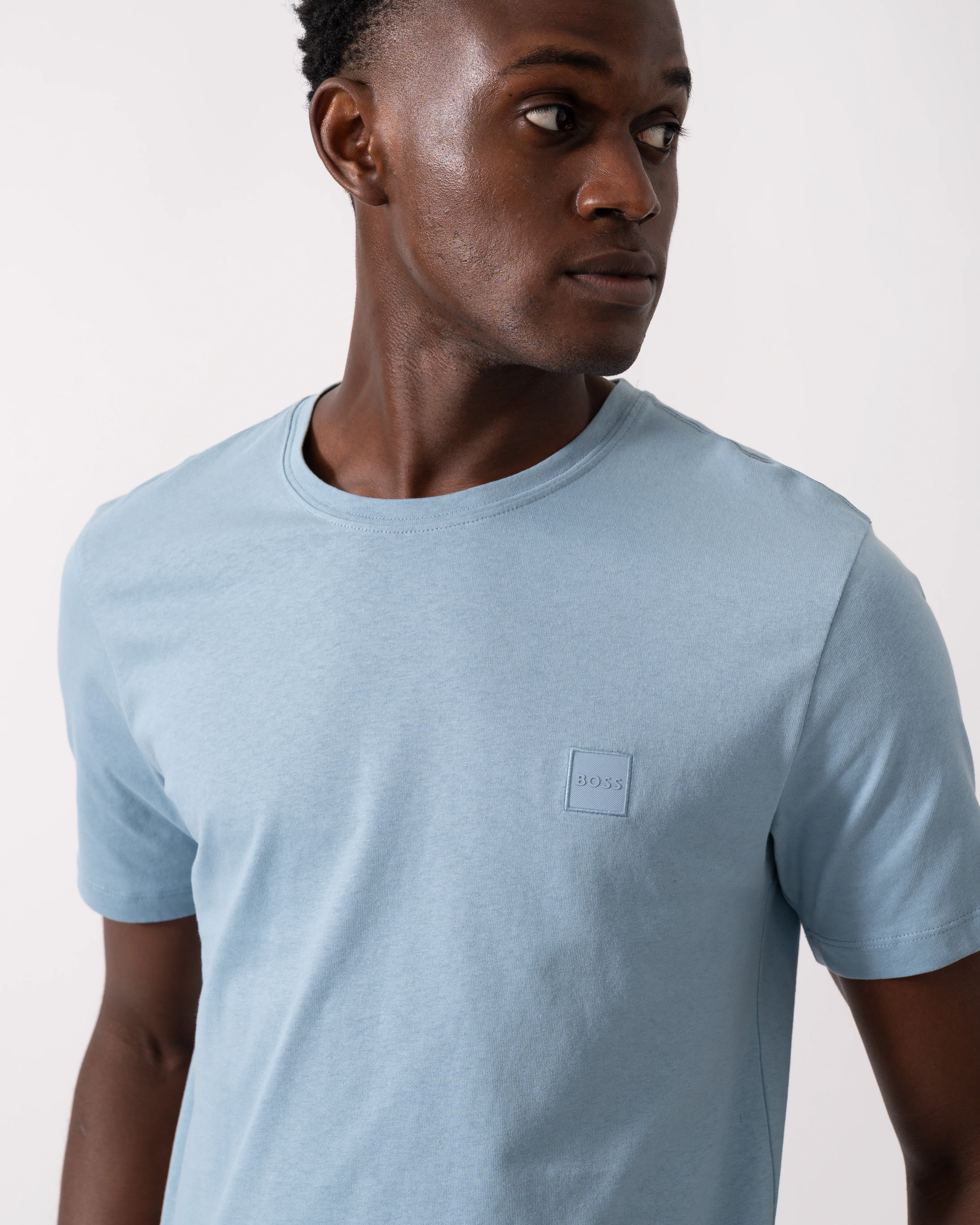 BOSS Orange Tales Mens Cotton-Jersey T-shirt With Logo Patch - Light/Pastel Blue 451 - Image 2