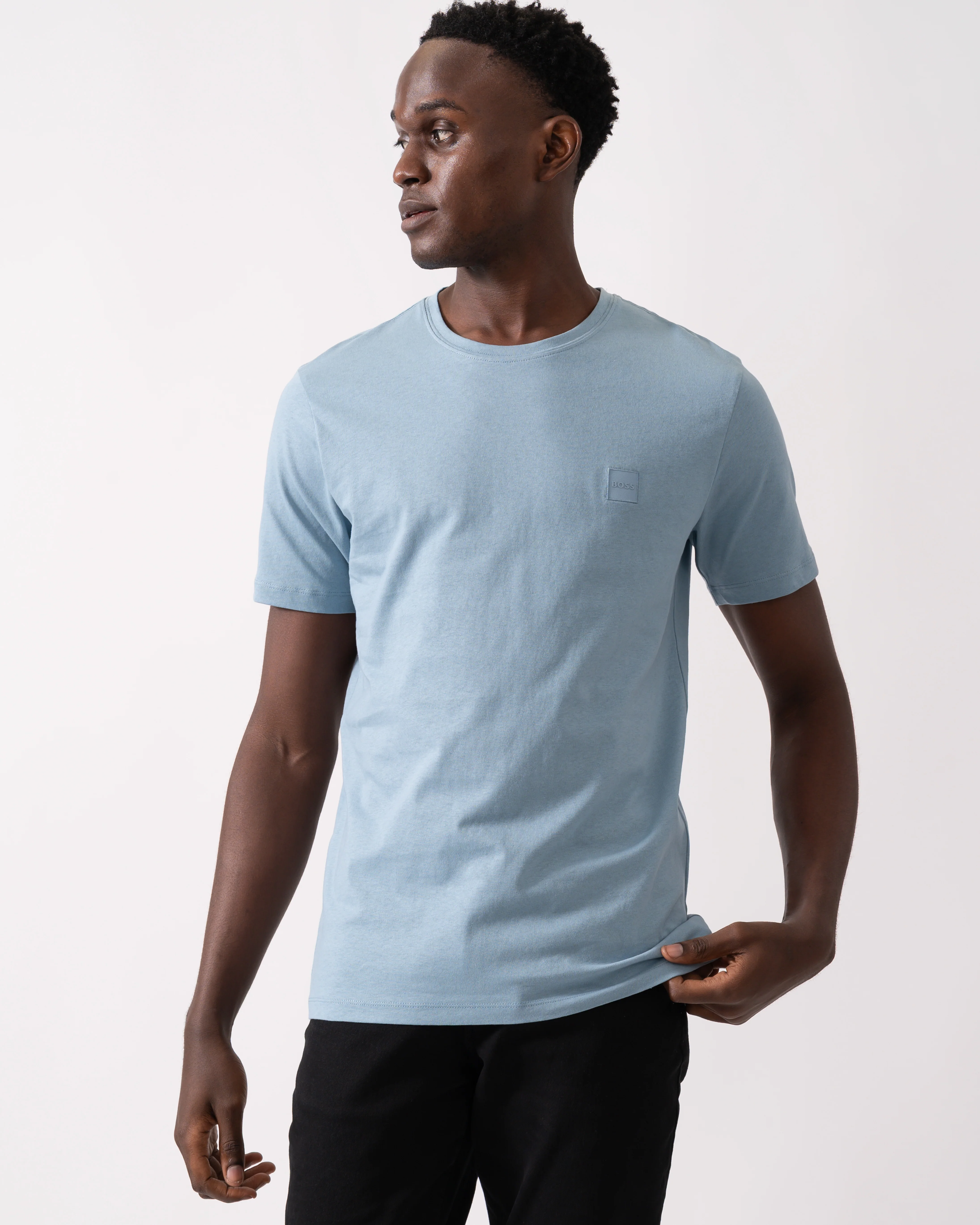 BOSS Orange Tales Mens Cotton-Jersey T-shirt With Logo Patch - Light/Pastel Blue 451 - Image 3