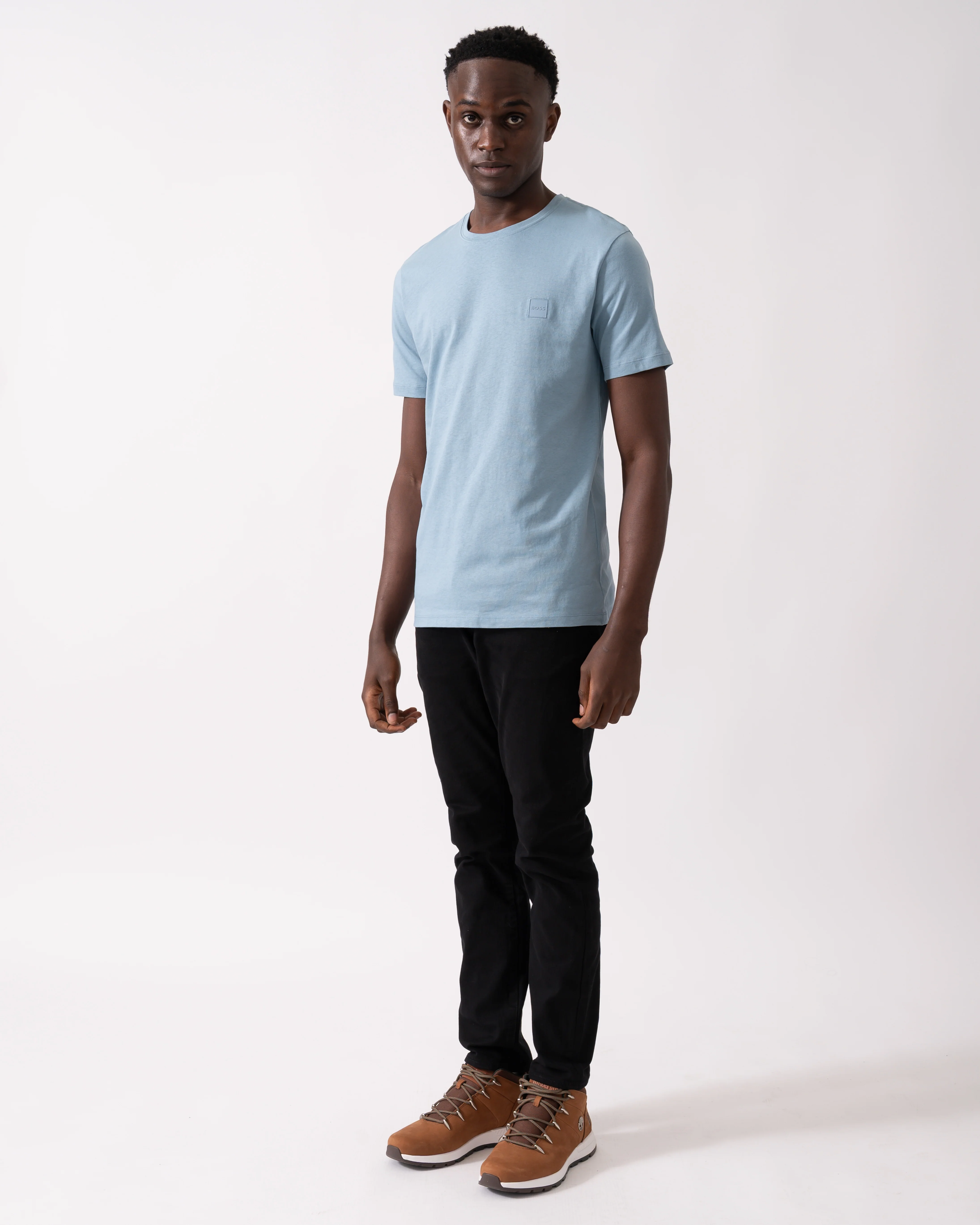 BOSS Orange Tales Mens Cotton-Jersey T-shirt With Logo Patch - Light/Pastel Blue 451 - Image 4