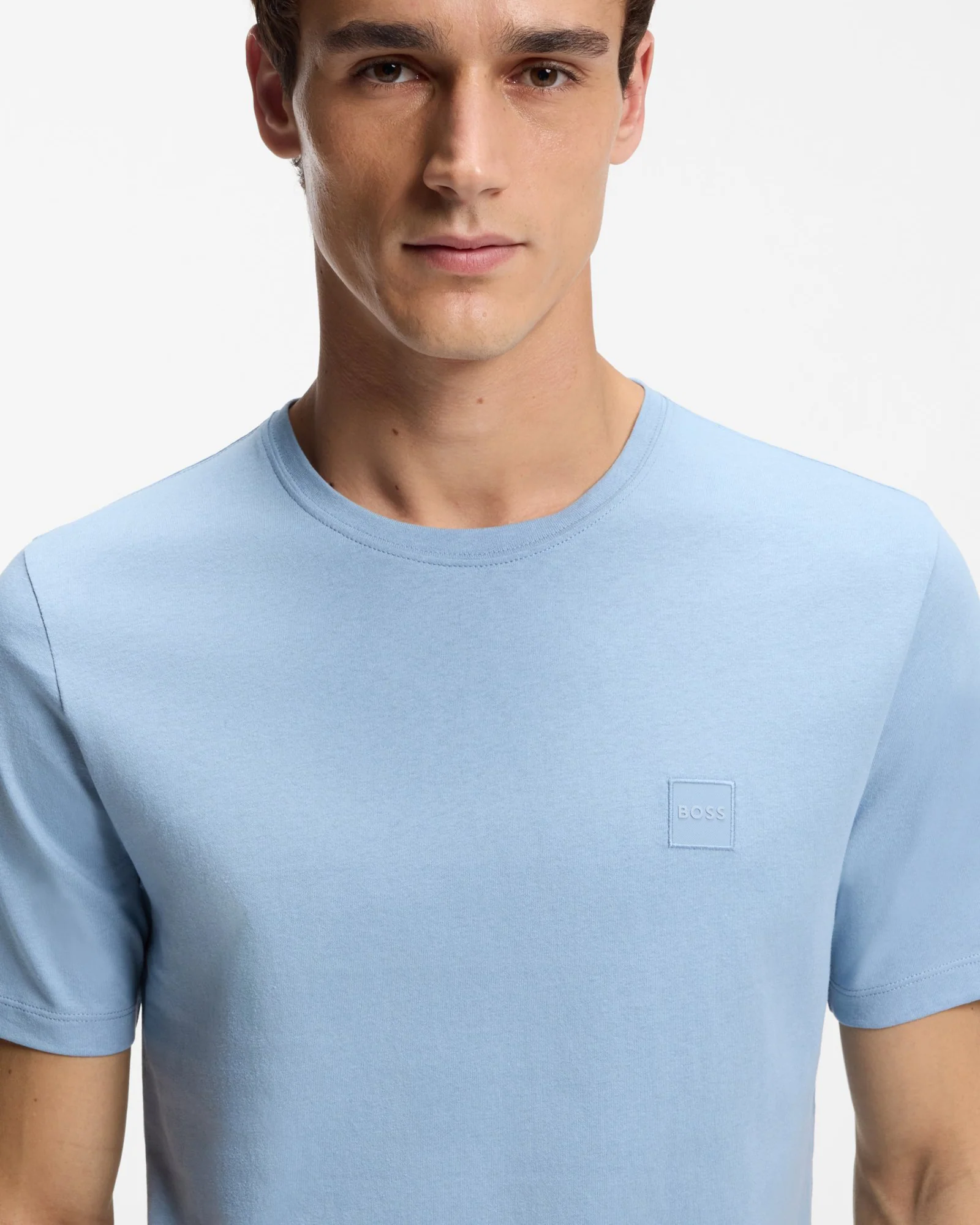 BOSS Orange Tales Mens Cotton-Jersey T-shirt With Logo Patch - Light/Pastel Blue 458 - Image 2