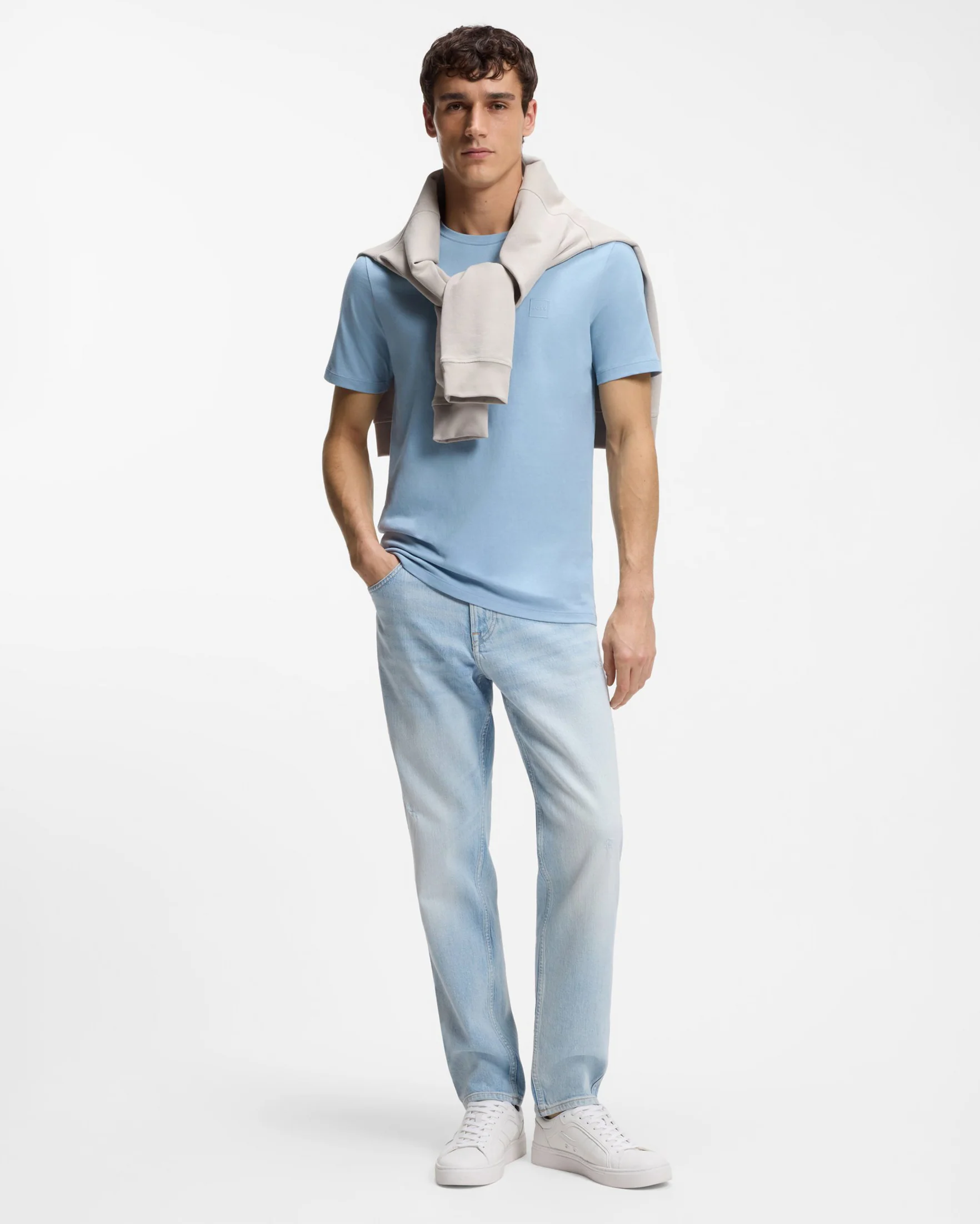 BOSS Orange Tales Mens Cotton-Jersey T-shirt With Logo Patch - Light/Pastel Blue 458 - Image 3
