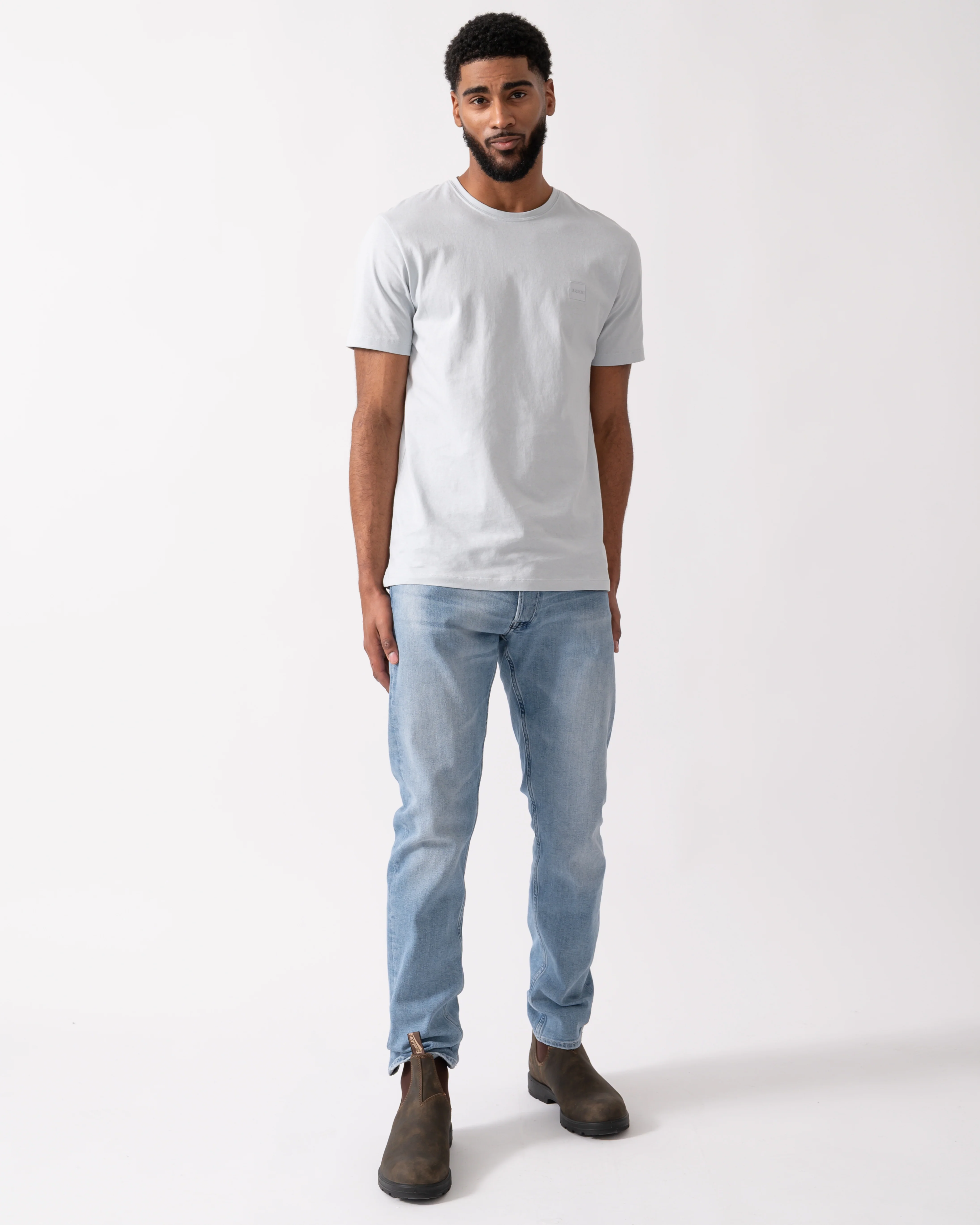 BOSS Orange Tales Mens Cotton-Jersey T-shirt With Logo Patch - Light/Pastel Grey 053 - Image 2