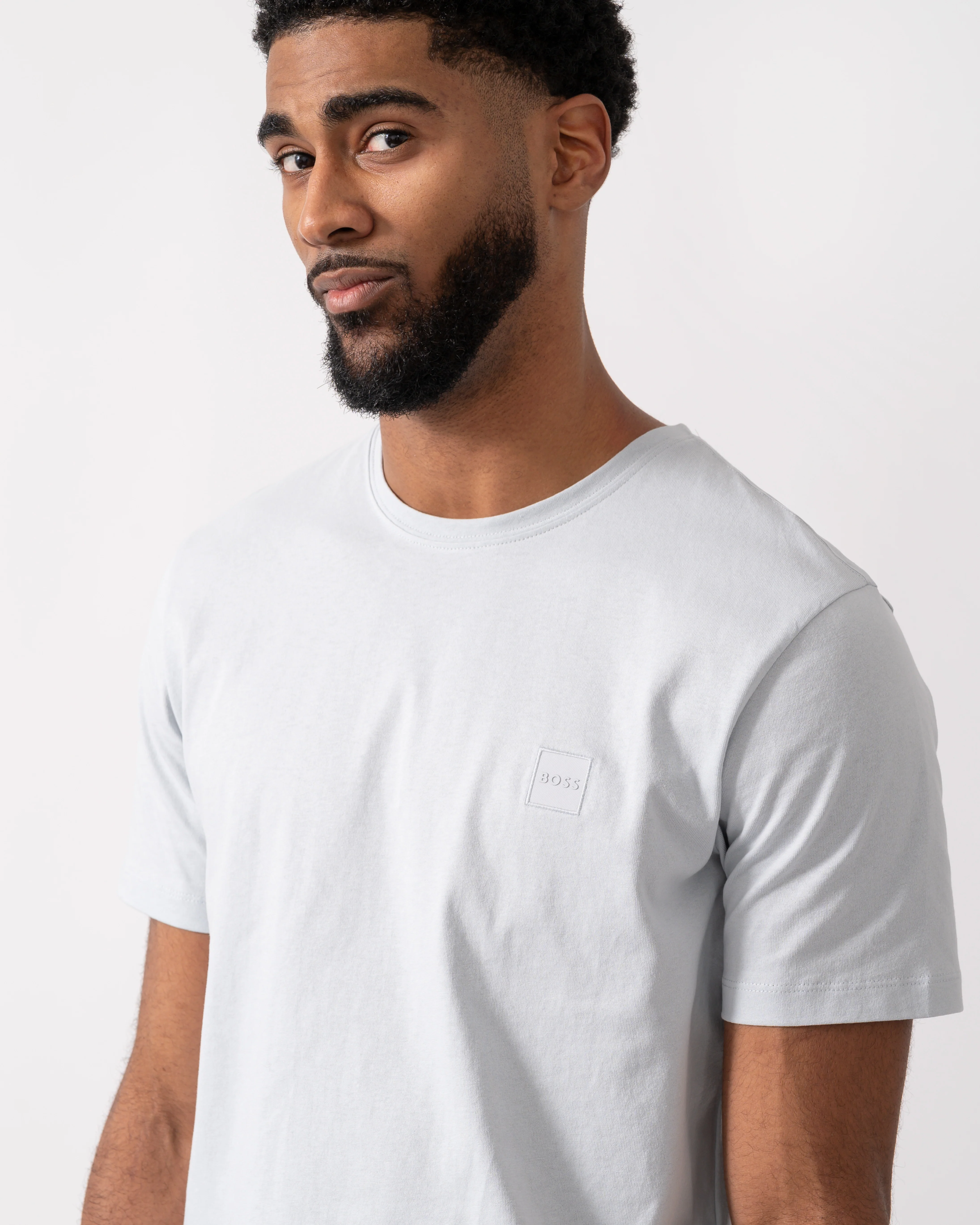 BOSS Orange Tales Mens Cotton-Jersey T-shirt With Logo Patch - Light/Pastel Grey 053 - Image 3