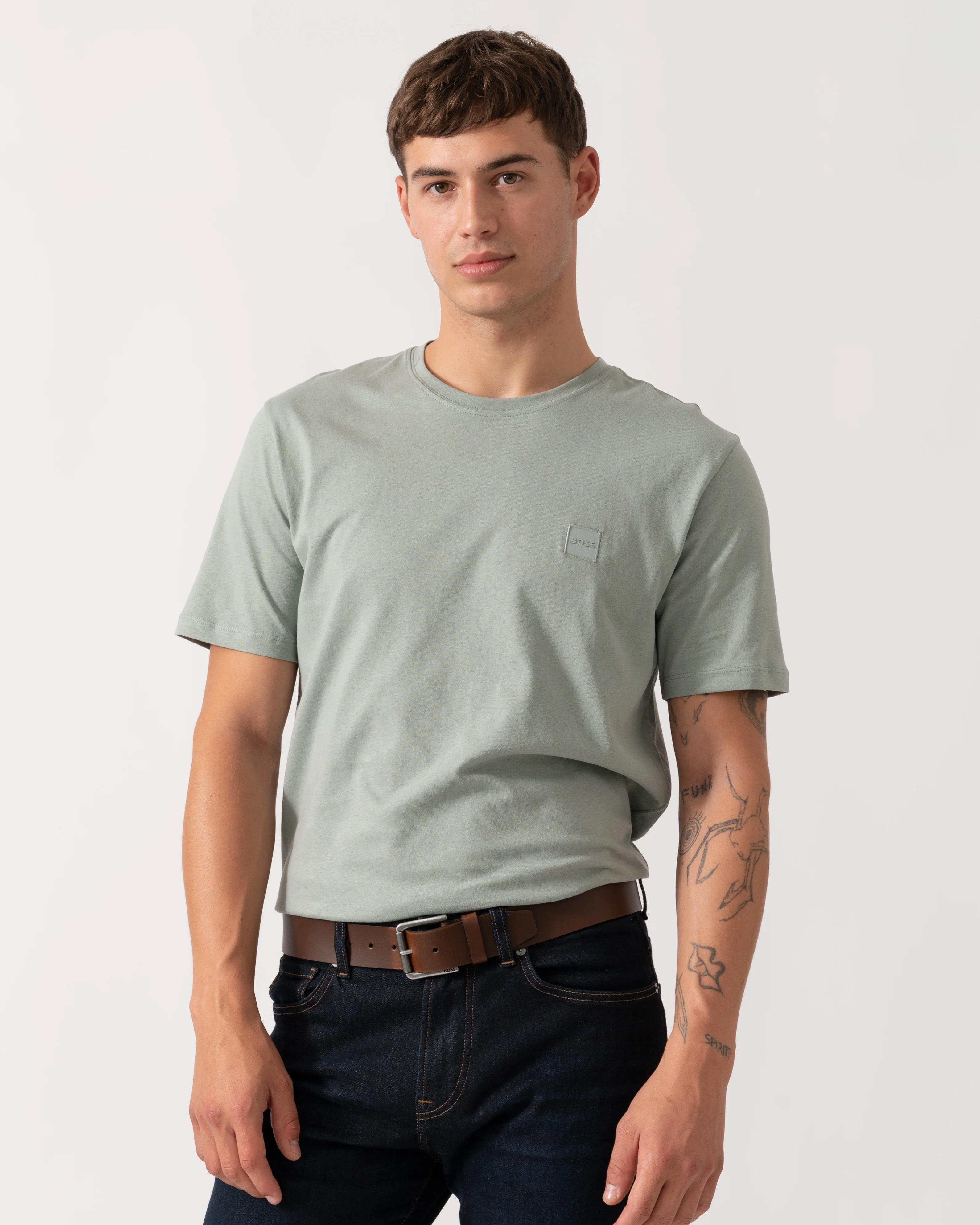 BOSS Orange Tales Mens Cotton-Jersey T-shirt With Logo Patch - Open Green 351 - Image 3