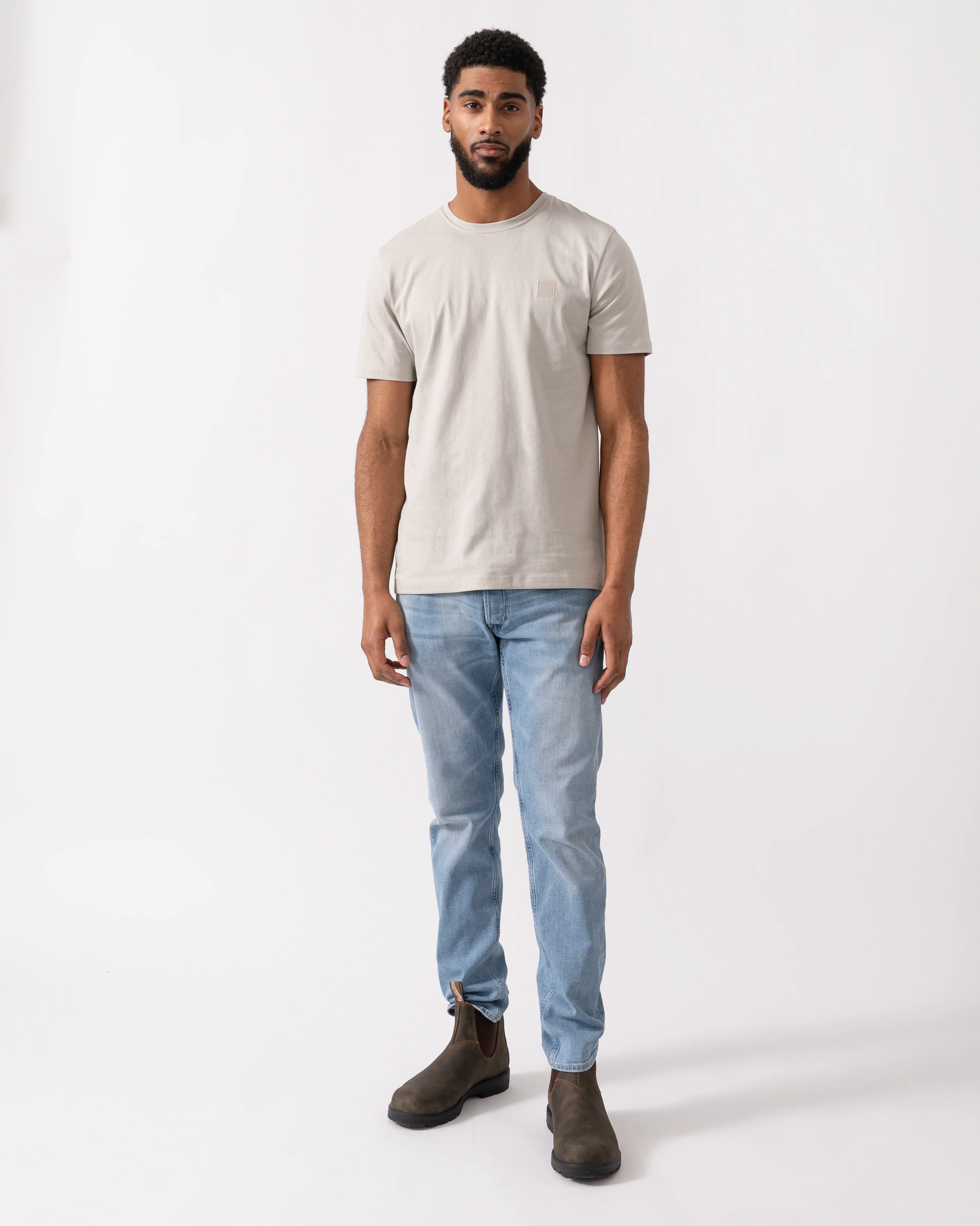 BOSS Orange Tales Mens Cotton-Jersey T-shirt With Logo Patch - Open Grey 070 - Image 2
