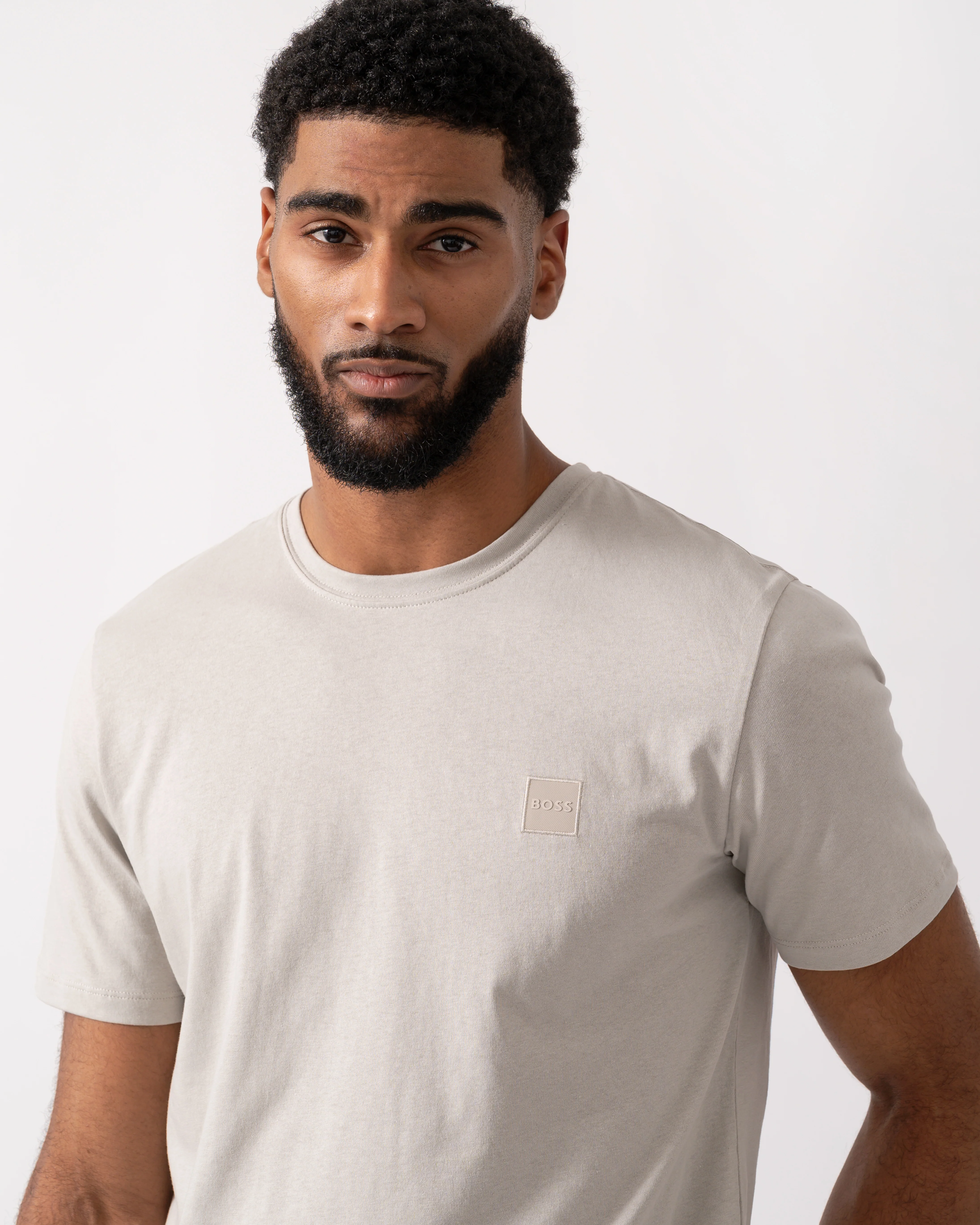 BOSS Orange Tales Mens Cotton-Jersey T-shirt With Logo Patch - Open Grey 070 - Image 3