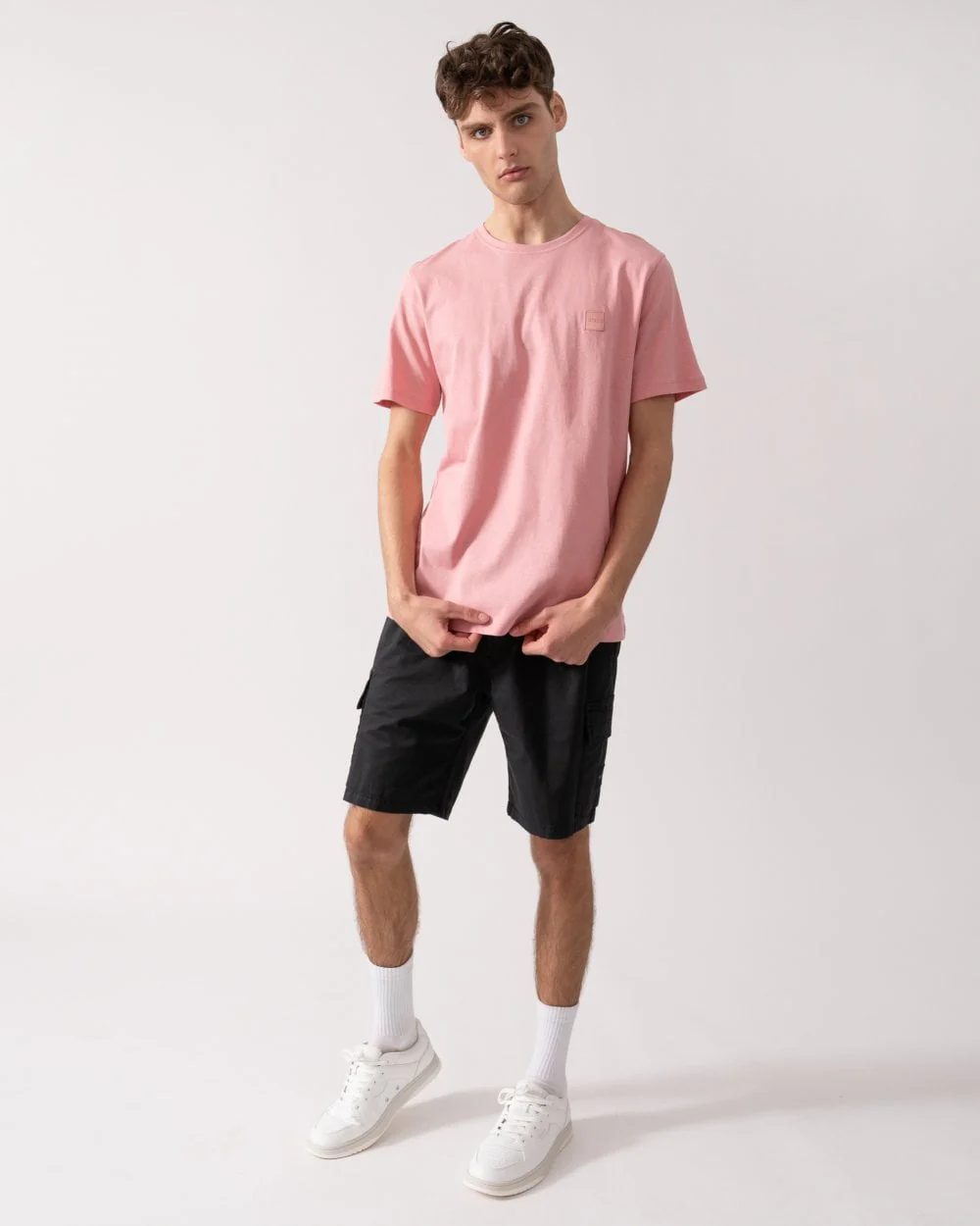 BOSS Orange Tales Mens Cotton-Jersey T-shirt With Logo Patch - Open Pink 694 - Image 3