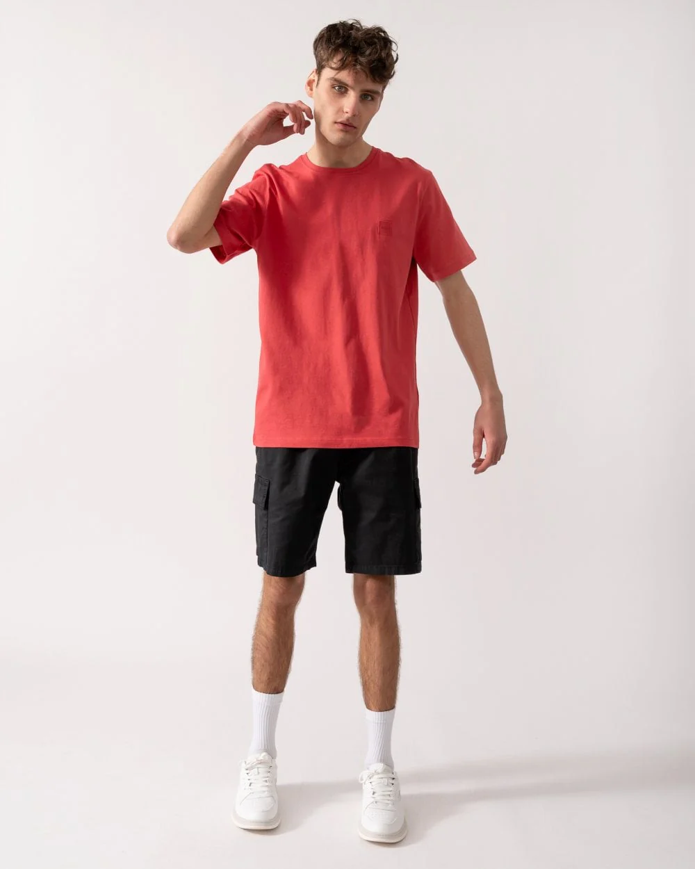 BOSS Orange Tales Mens Cotton-Jersey T-shirt With Logo Patch - Open Red 645 - Image 3