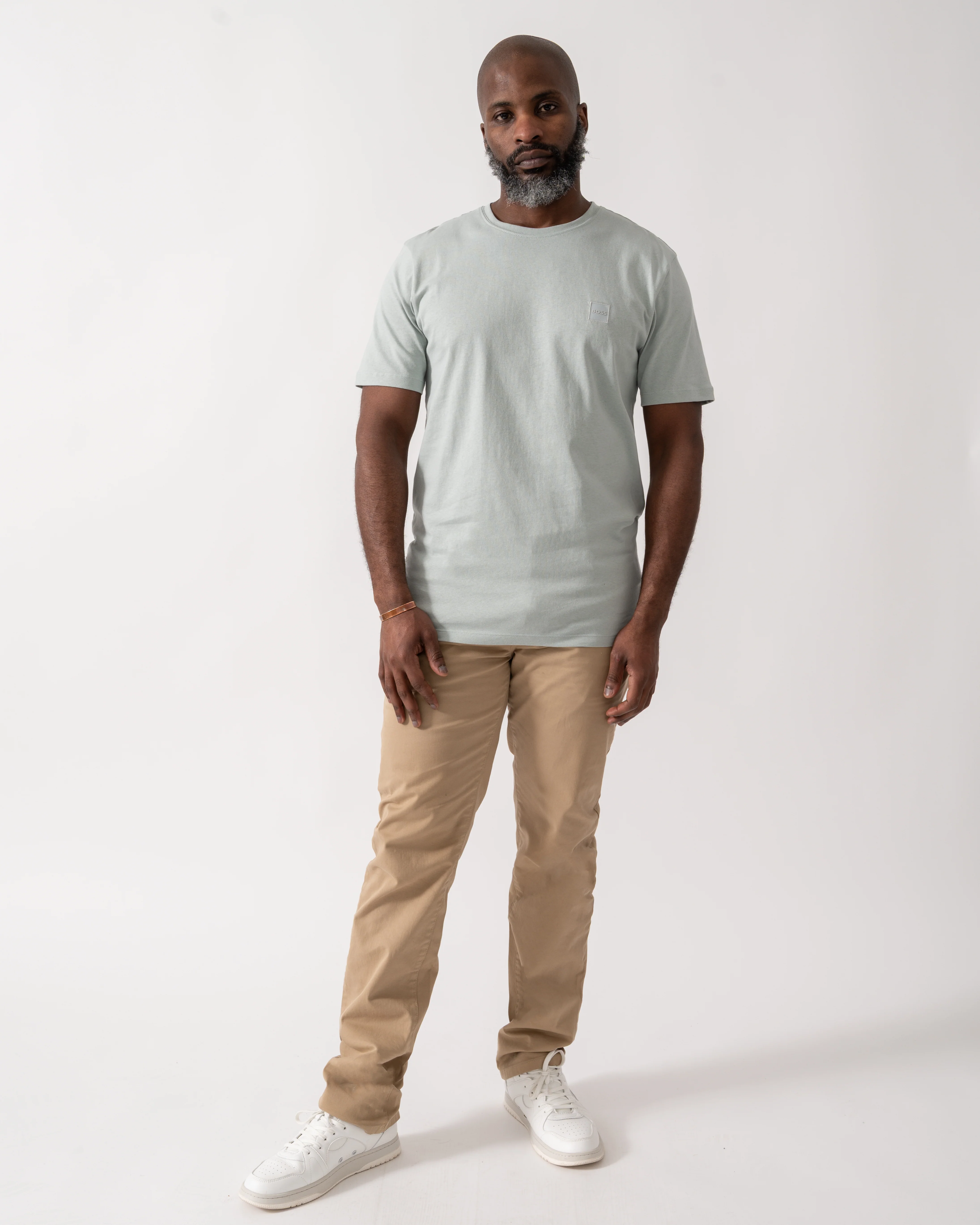 BOSS Orange Tales Mens Cotton-Jersey T-shirt With Logo Patch - Silver 043 - Image 2