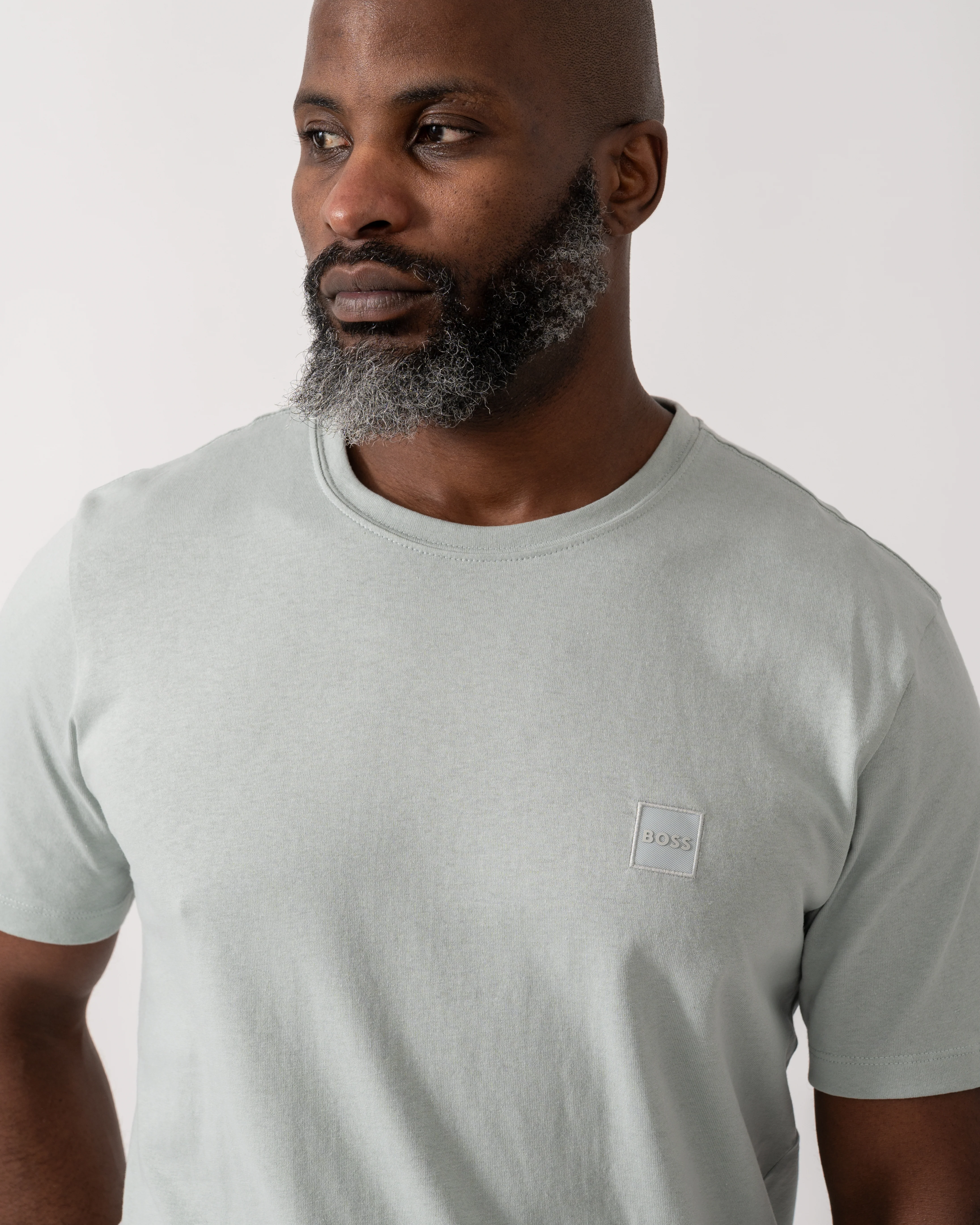 BOSS Orange Tales Mens Cotton-Jersey T-shirt With Logo Patch - Silver 043 - Image 4