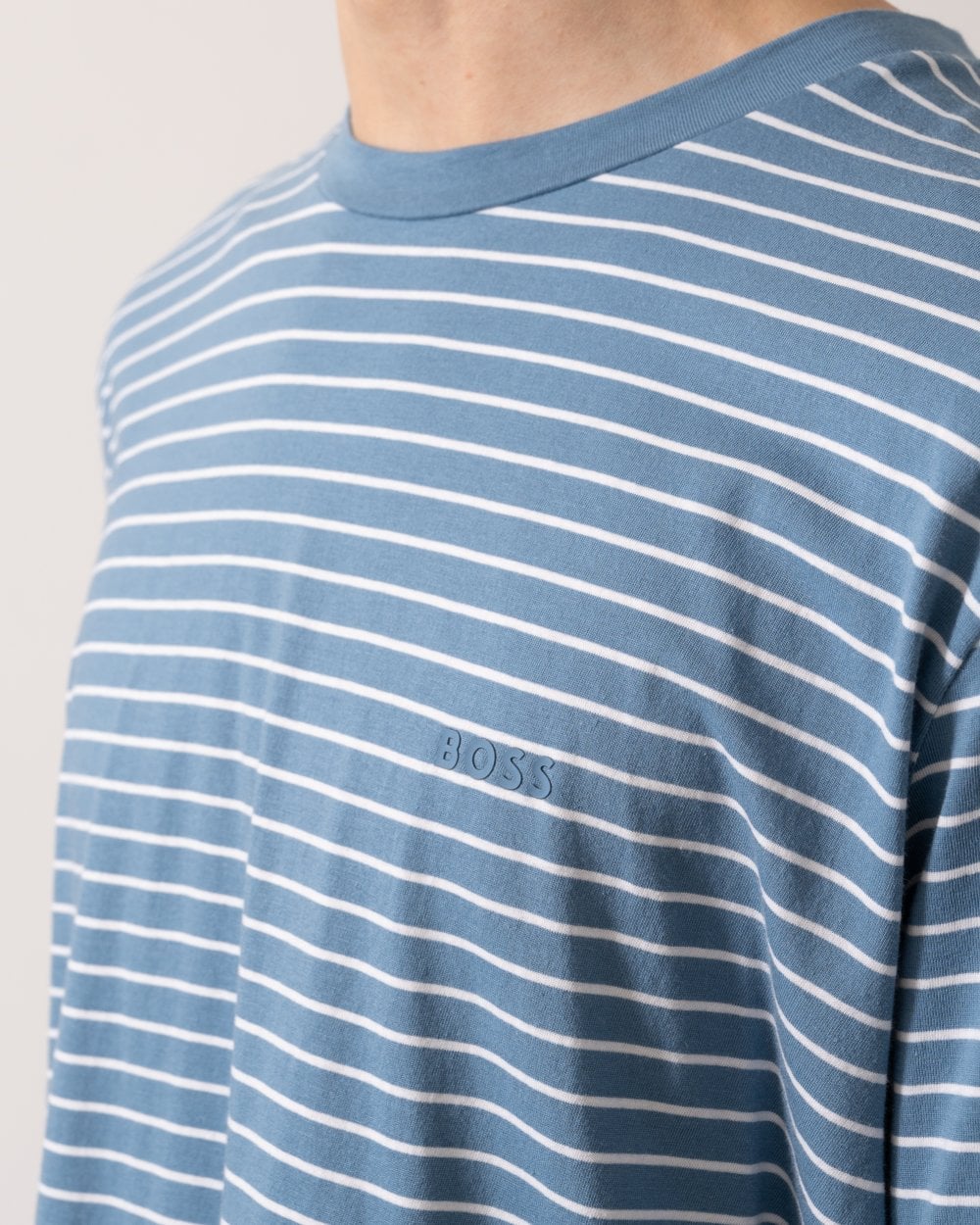 BOSS Orange Tales Stripe Mens T-Shirt - Open Blue 462 - Image 2