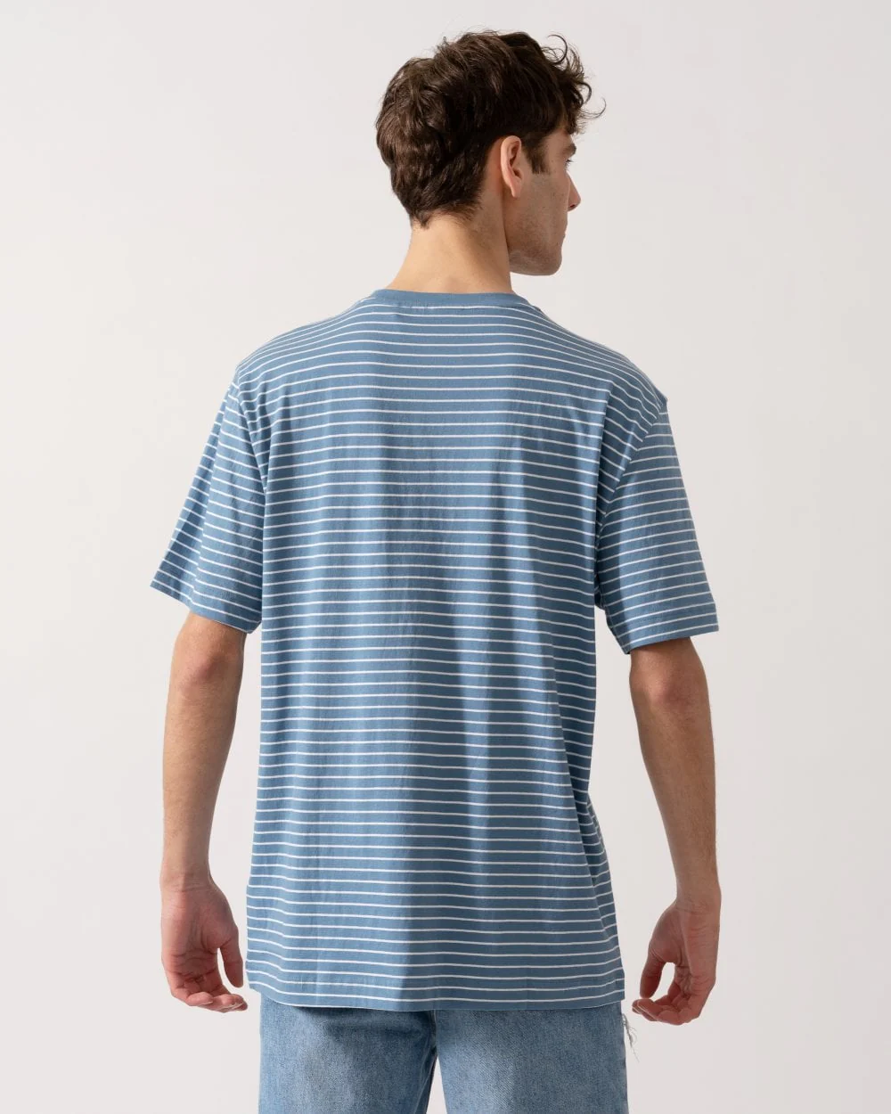 BOSS Orange Tales Stripe Mens T-Shirt - Open Blue 462 - Image 4
