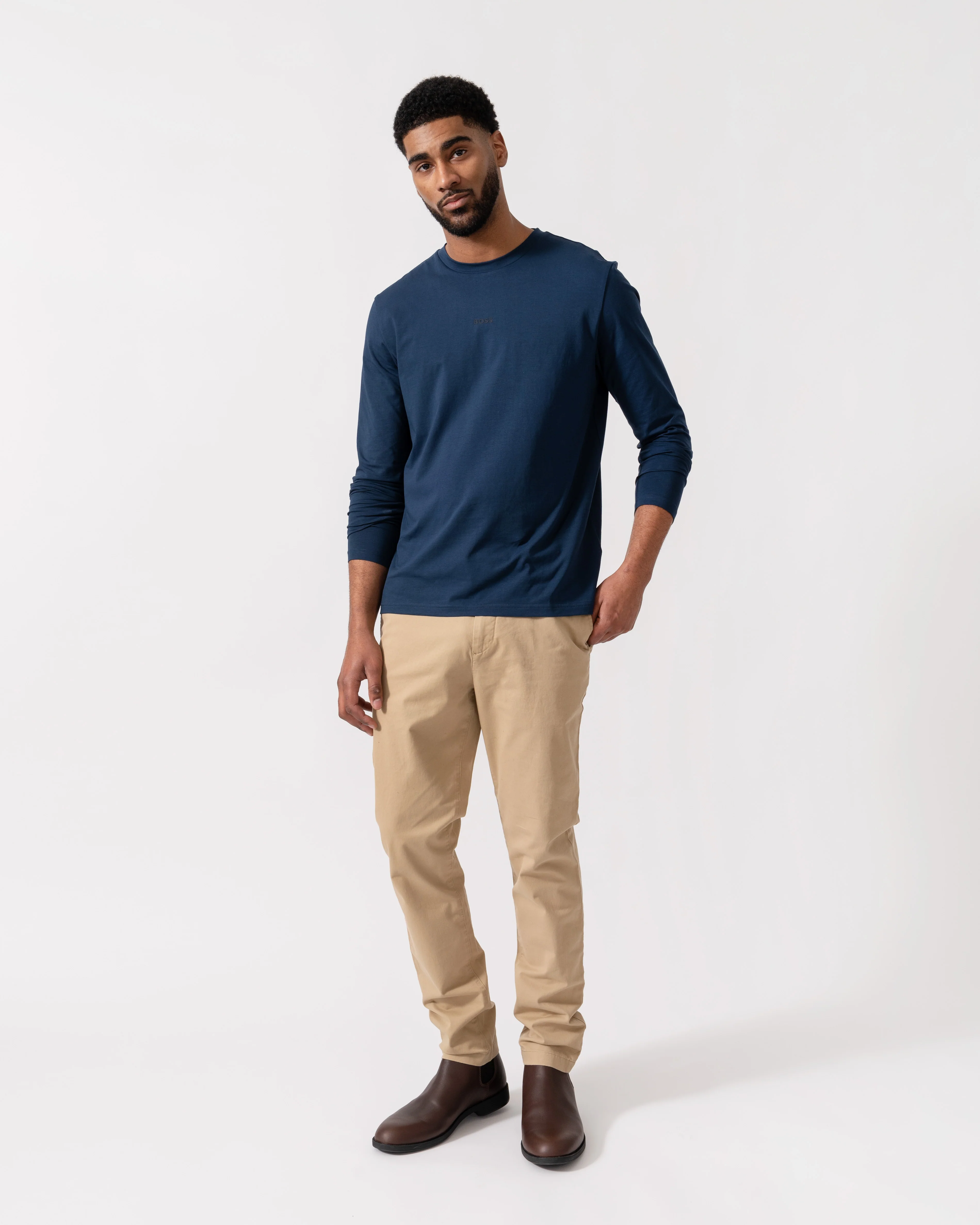 BOSS Orange Tchark Long Sleeve Stretch Cotton T-Shirt - Open Blue 464 - Image 2