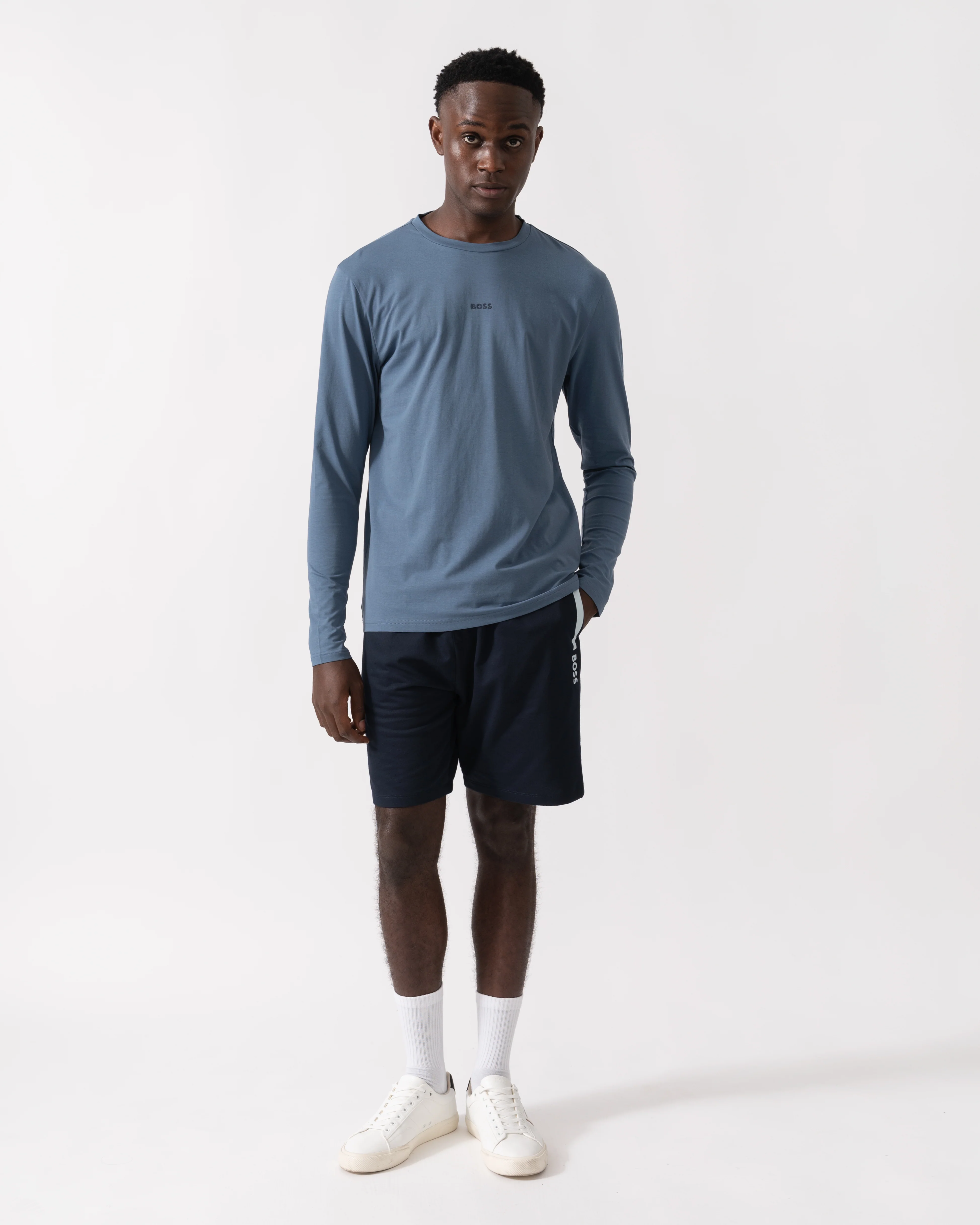 BOSS Orange Tchark Mens Long Sleeve Stretch Cotton T-Shirt - Open Blue 495 - Image 3