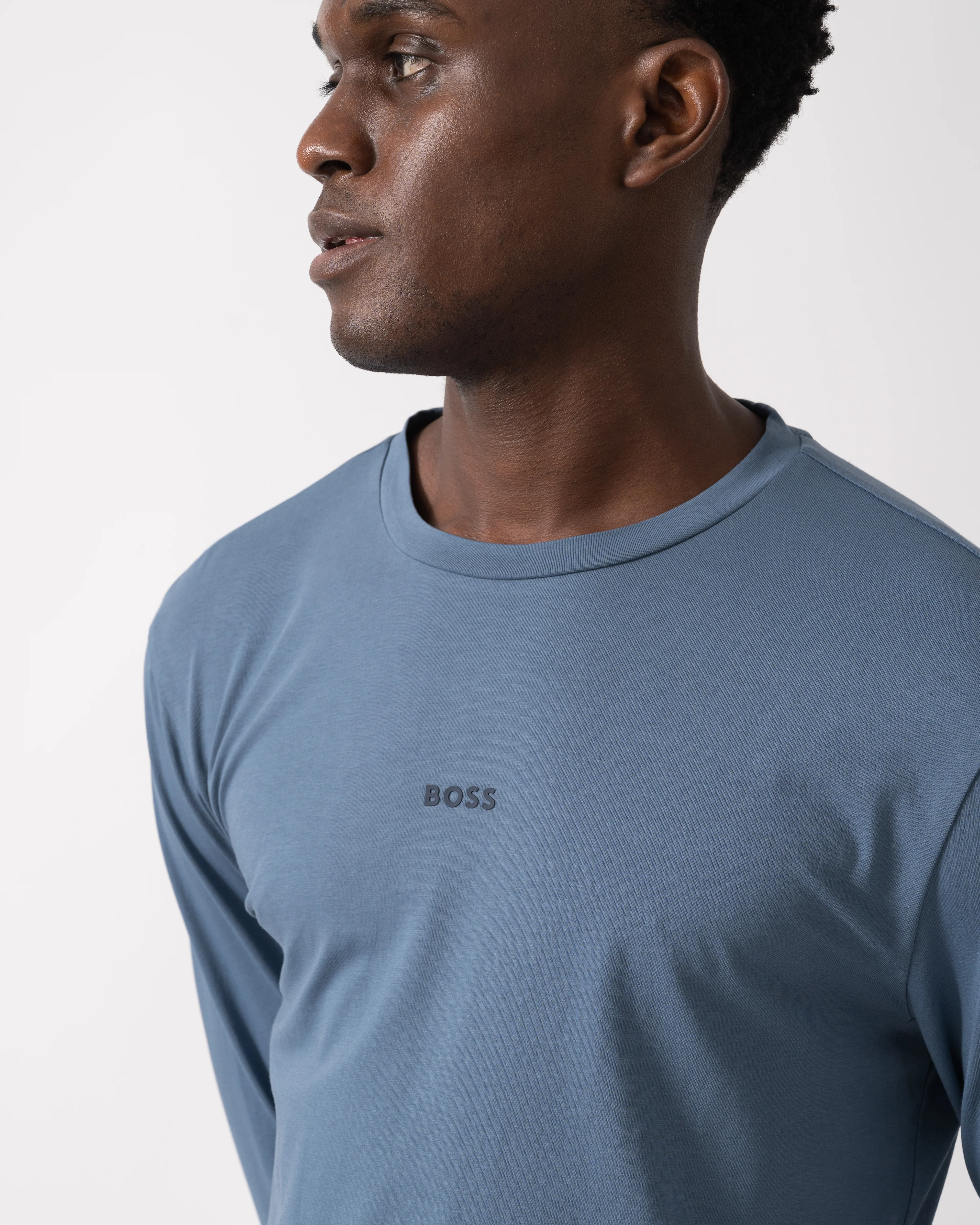 BOSS Orange Tchark Mens Long Sleeve Stretch Cotton T-Shirt - Open Blue 495 - Image 4