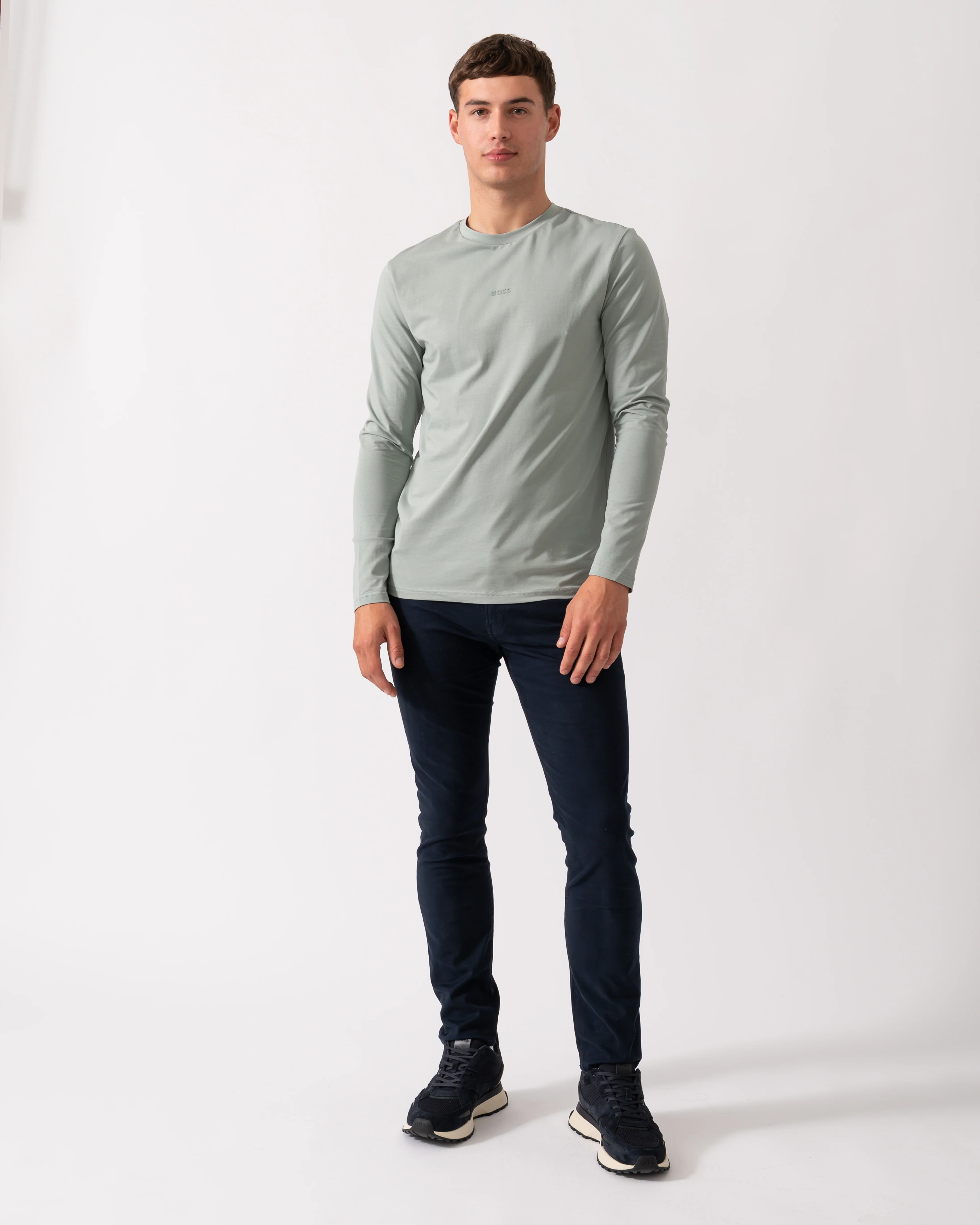 BOSS Orange Tchark Mens Long Sleeve Stretch Cotton T-Shirt - Open Green 351 - Image 2