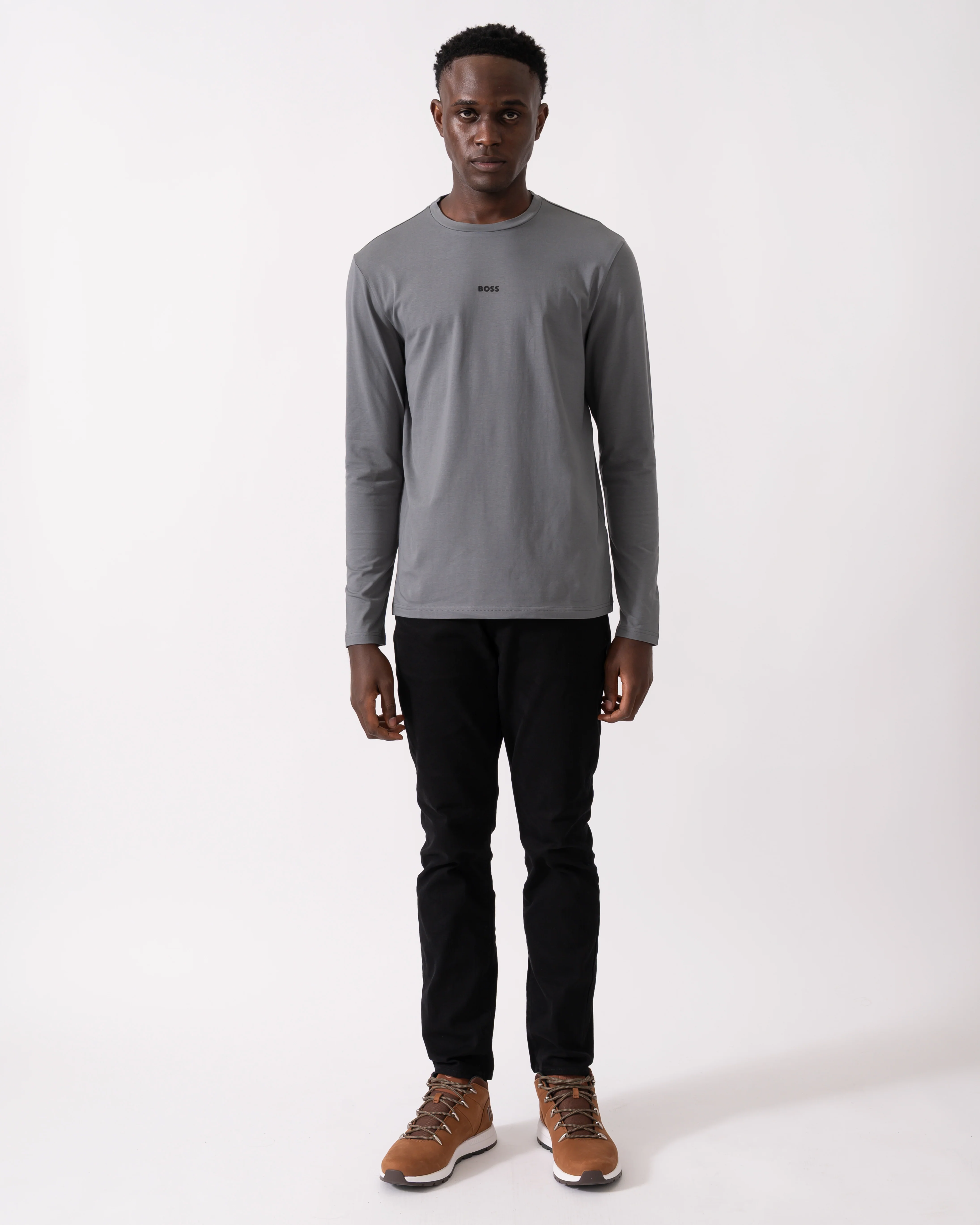 BOSS Orange Tchark Mens Long Sleeve Stretch Cotton T-Shirt - Open Grey 062 - Image 3