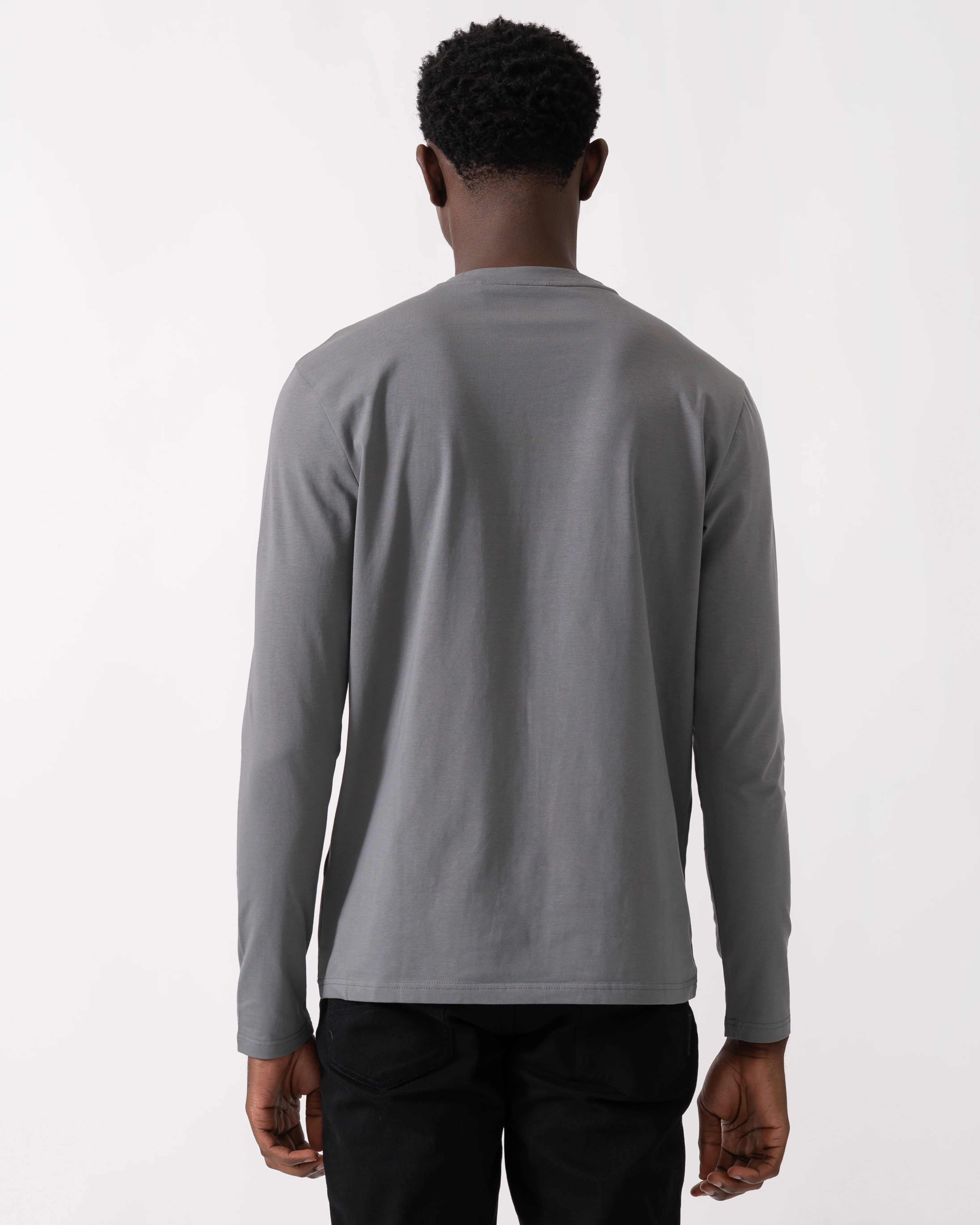 BOSS Orange Tchark Mens Long Sleeve Stretch Cotton T-Shirt - Open Grey 062 - Image 4