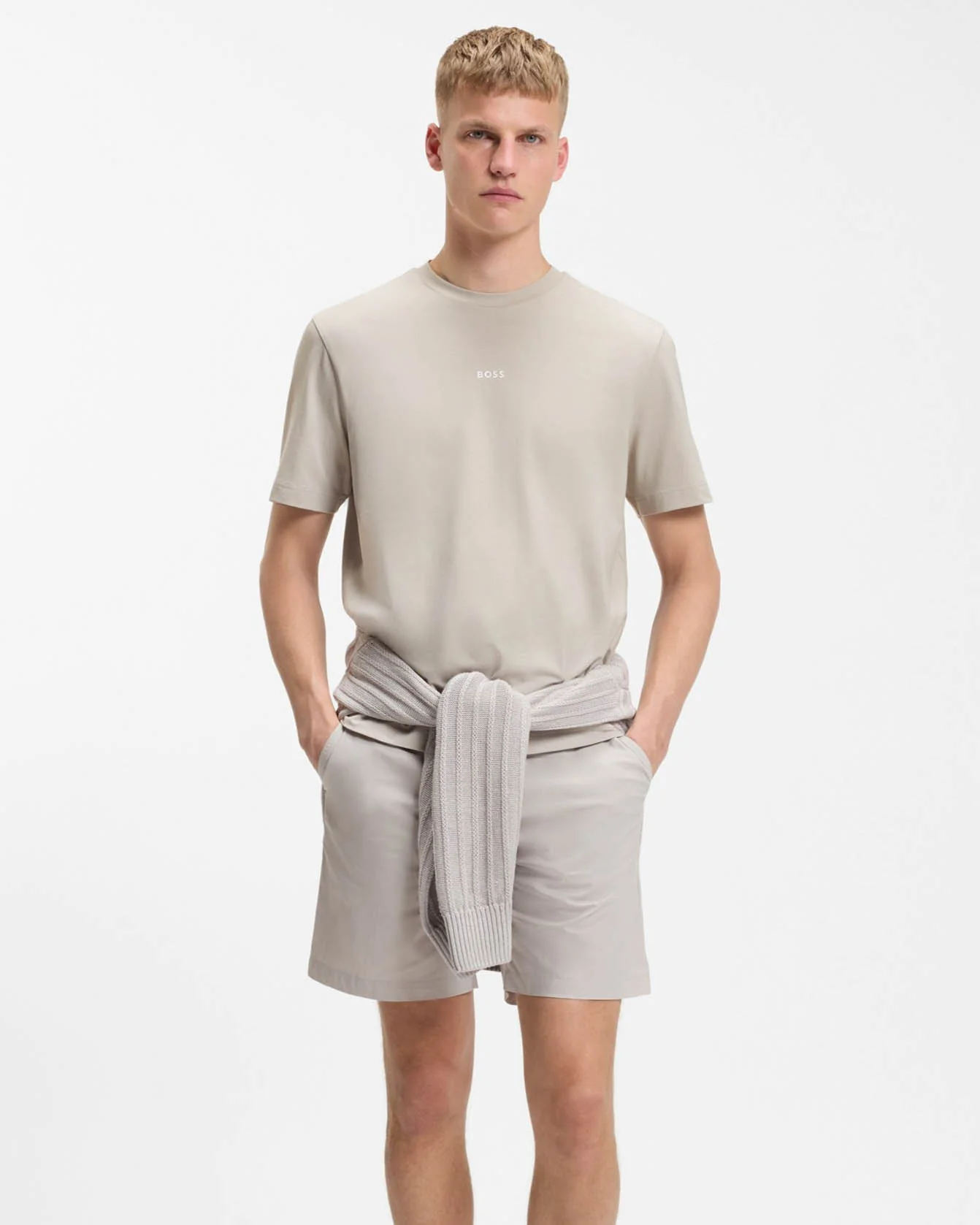 BOSS Orange TChup Mens Crew Neck Small Logo T-Shirt - Open Grey 070 - Image 2