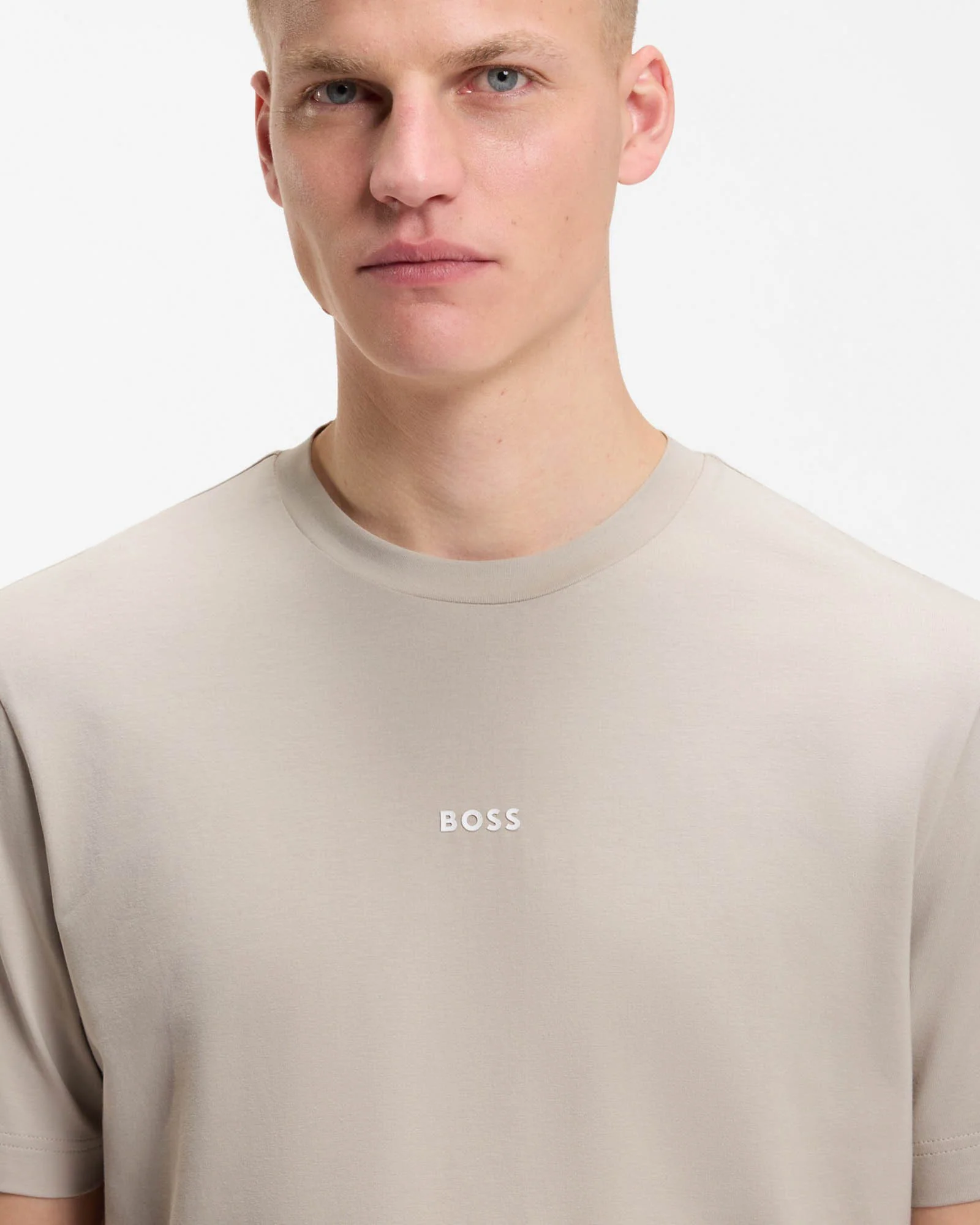 BOSS Orange TChup Mens Crew Neck Small Logo T-Shirt - Open Grey 070 - Image 3