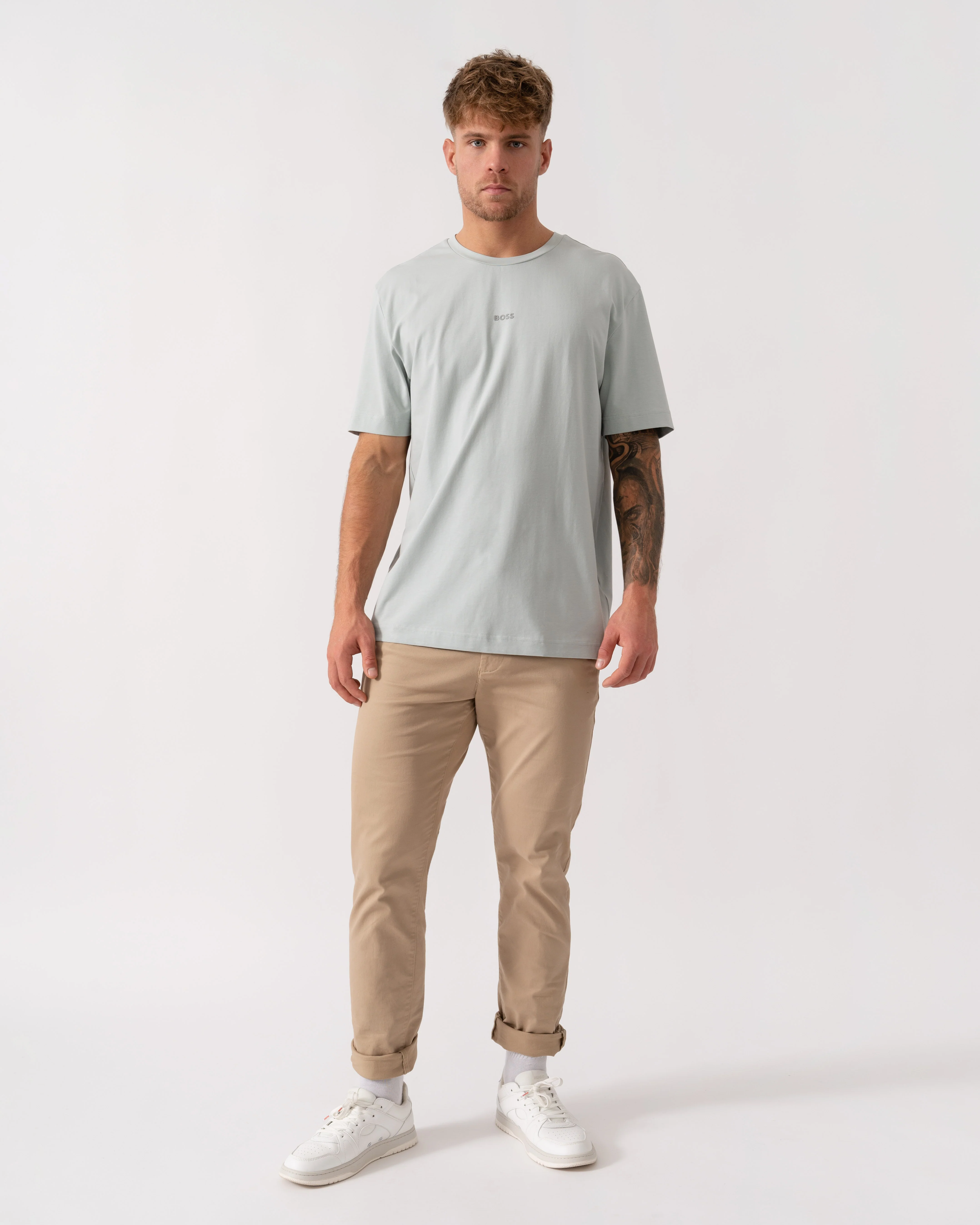 BOSS Orange TChup Mens Crew Neck Small Logo T-Shirt - Silver 043 - Image 3