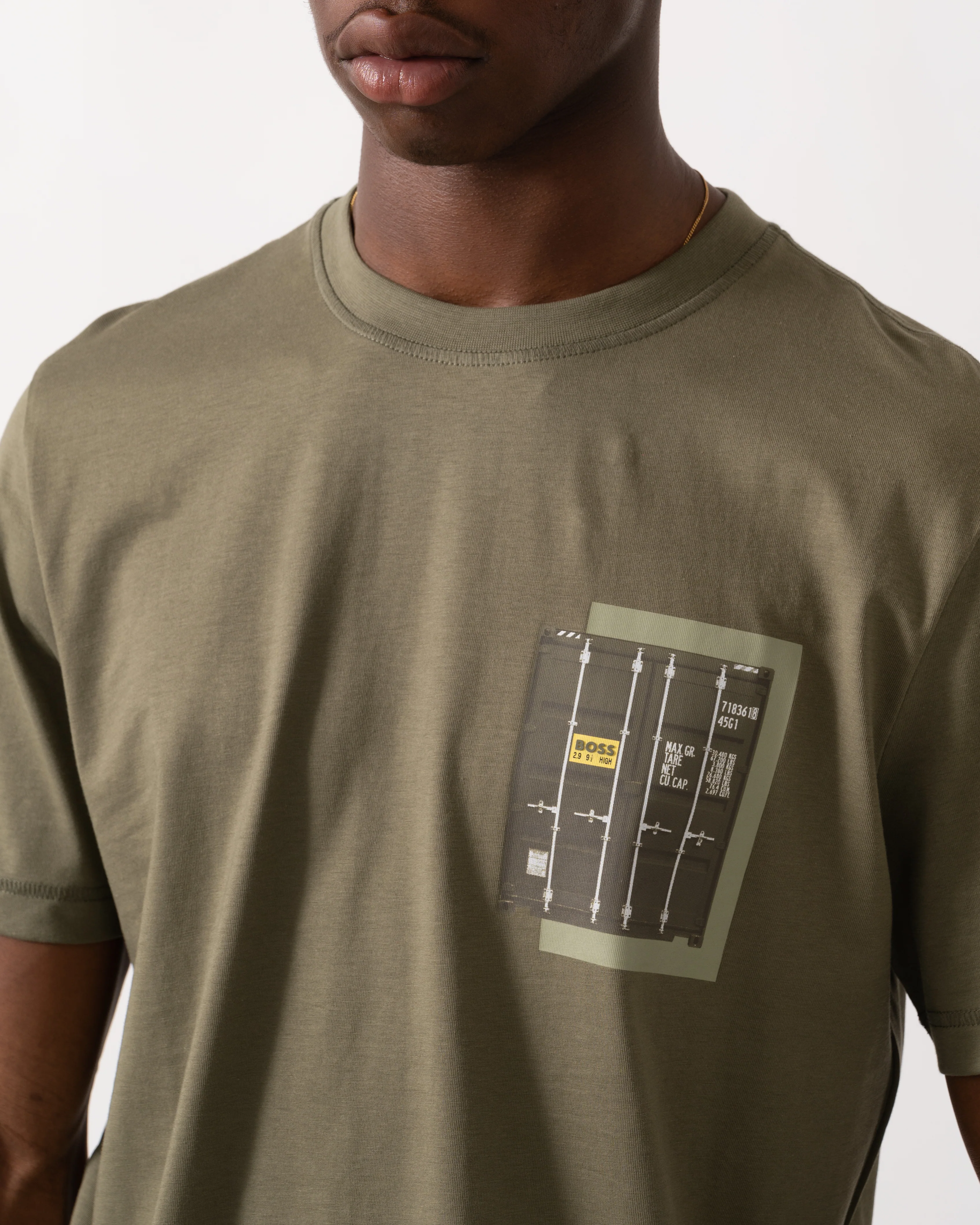 BOSS Orange Te Container Mens Graphic Print T-Shirt - Open Green 342 - Image 3