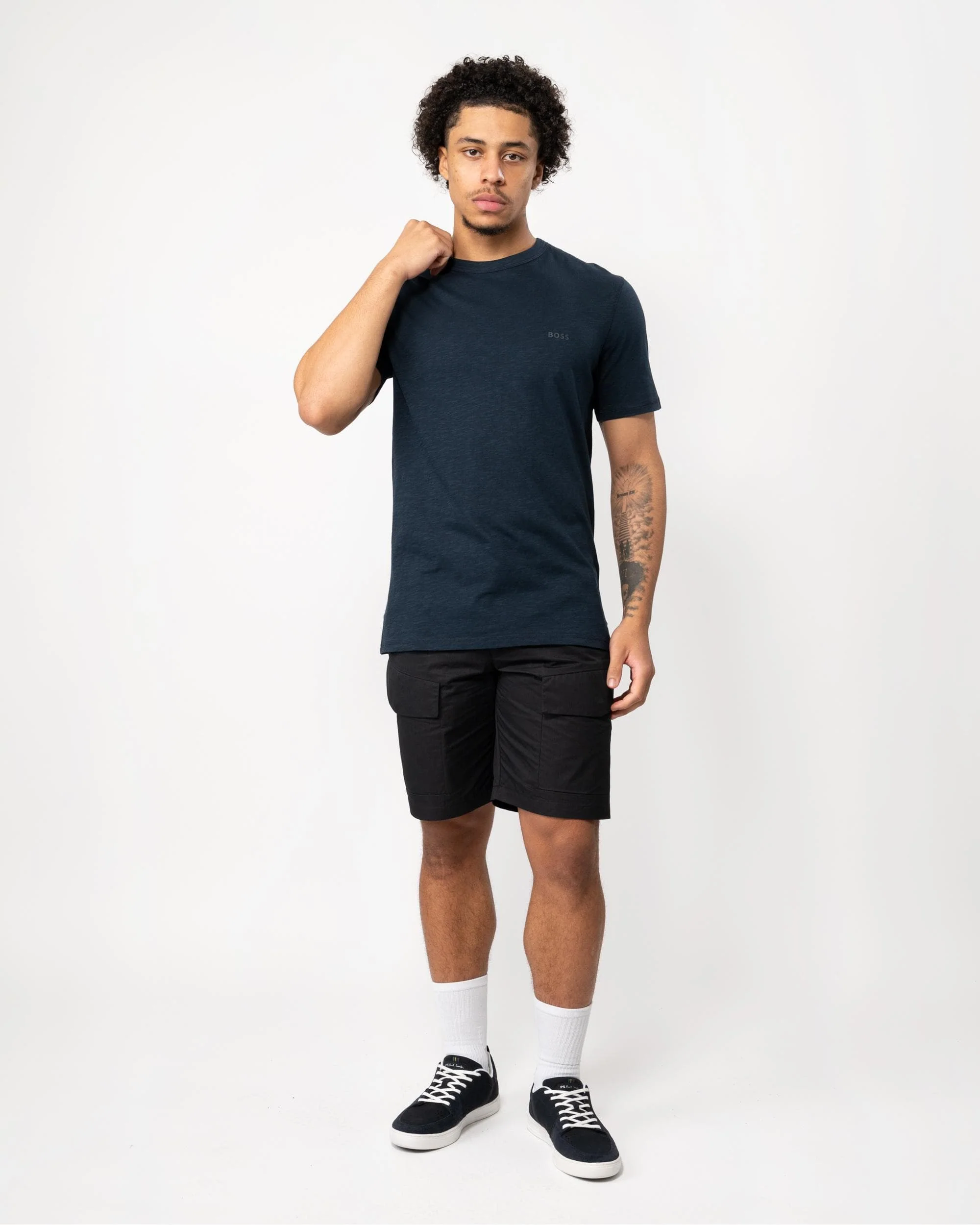 BOSS Orange Tegood Mens Crew Neck T-Shirt - Dark Blue 404 - Image 3