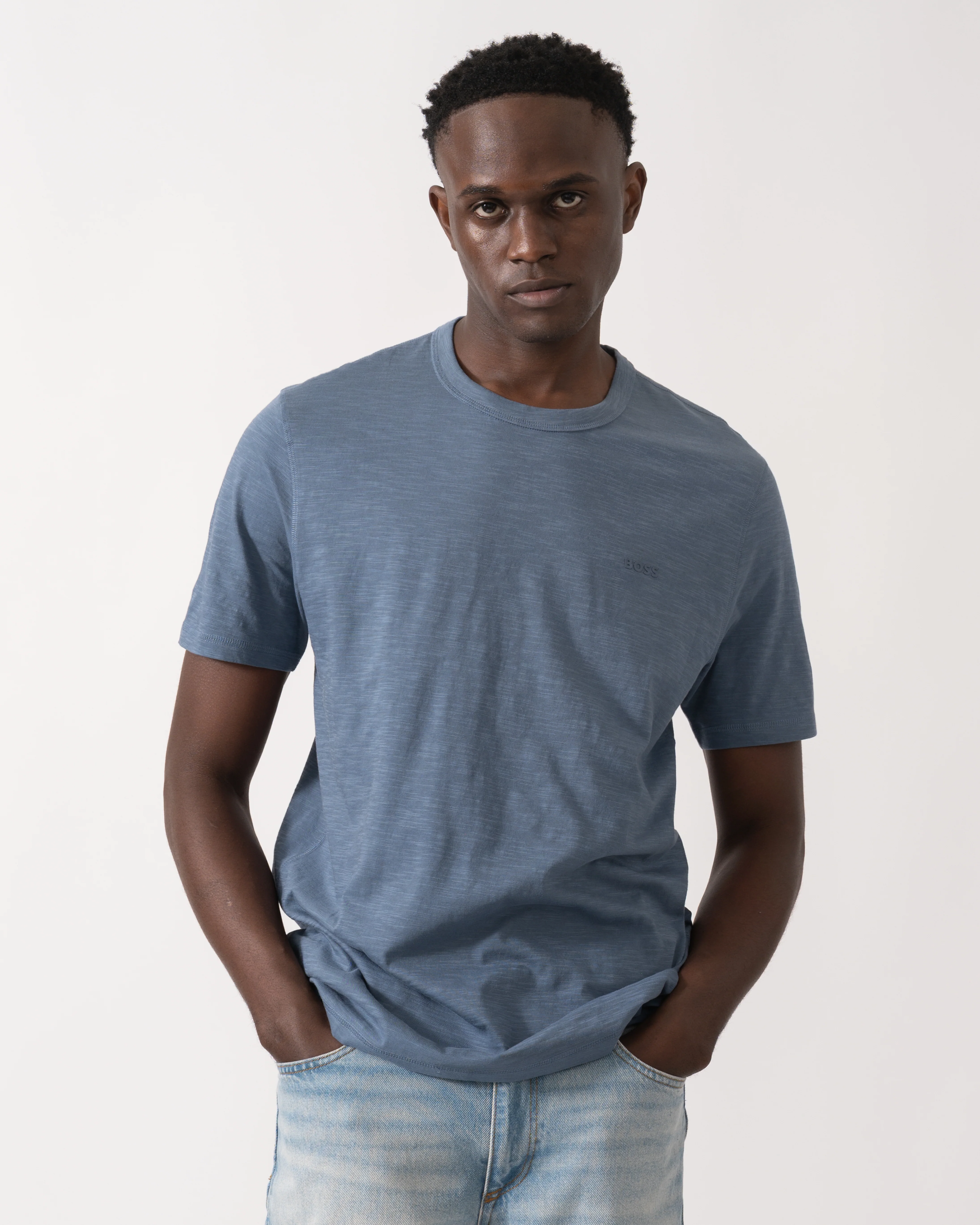 BOSS Orange Tegood Mens Crew Neck T-Shirt - Open Blue 495 - Image 3