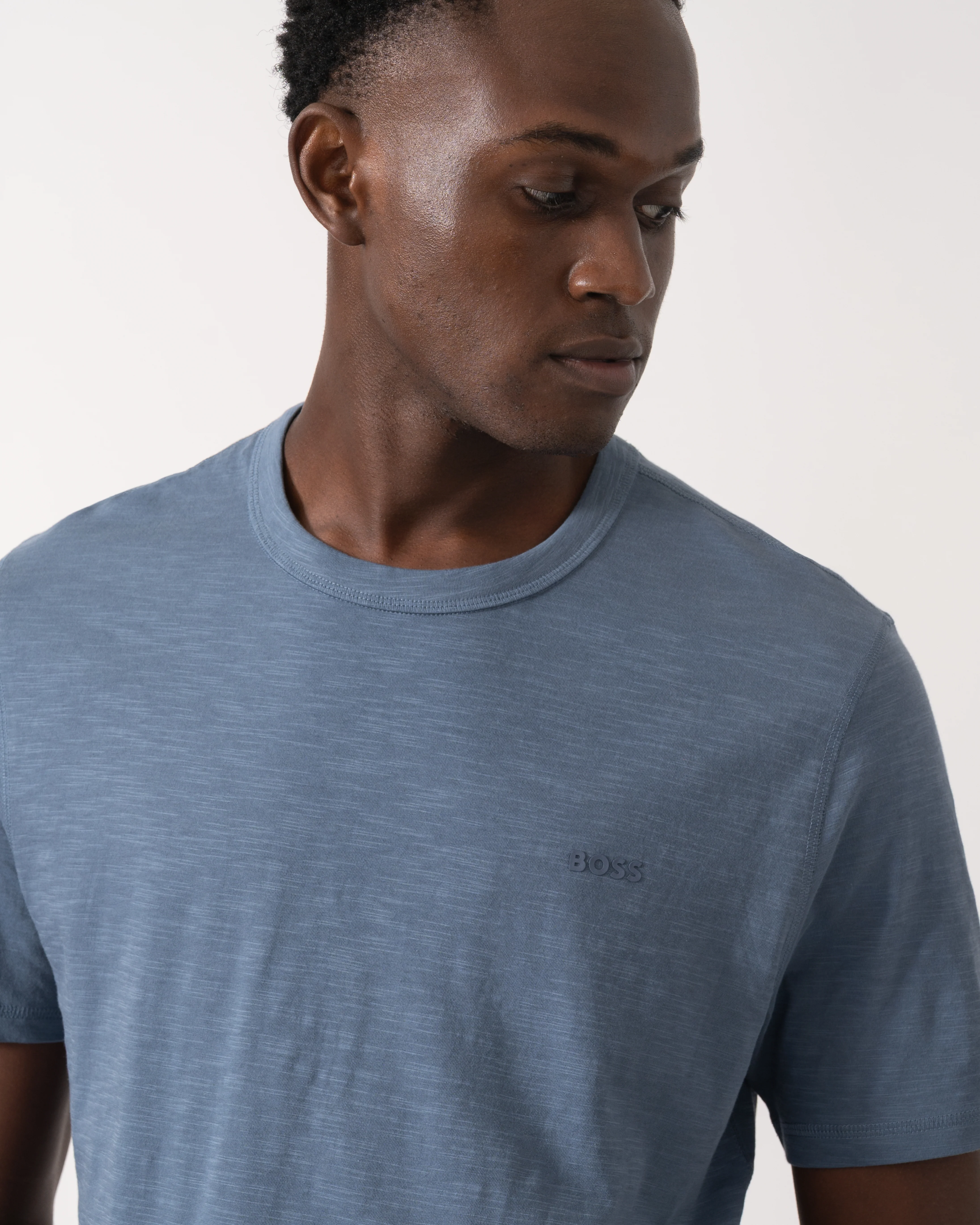 BOSS Orange Tegood Mens Crew Neck T-Shirt - Open Blue 495 - Image 4