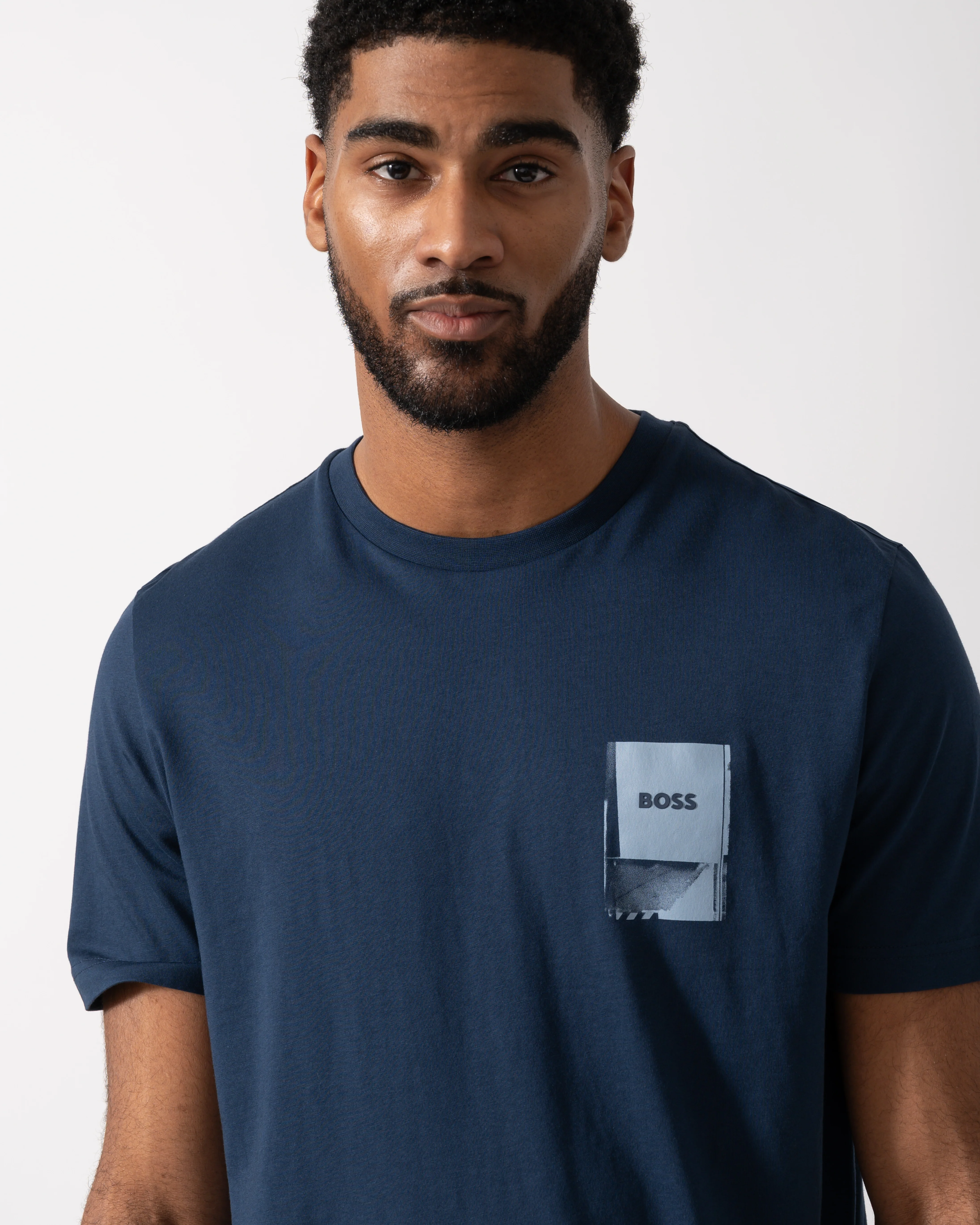 BOSS Orange TePlain Mens Cotton-Jersey T-Shirt with Logo Artwork - Open Blue 464 - Image 2