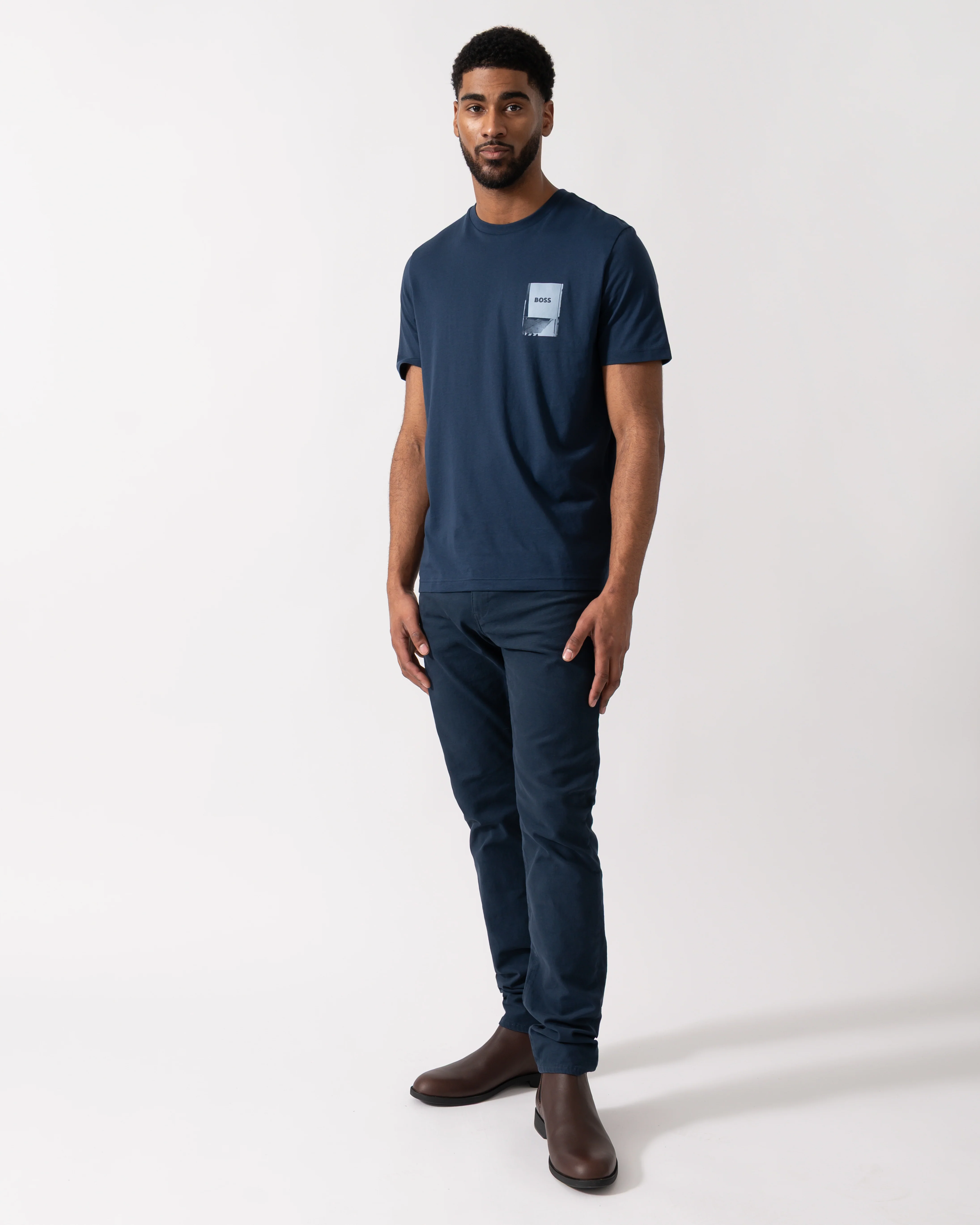 BOSS Orange TePlain Mens Cotton-Jersey T-Shirt with Logo Artwork - Open Blue 464 - Image 3