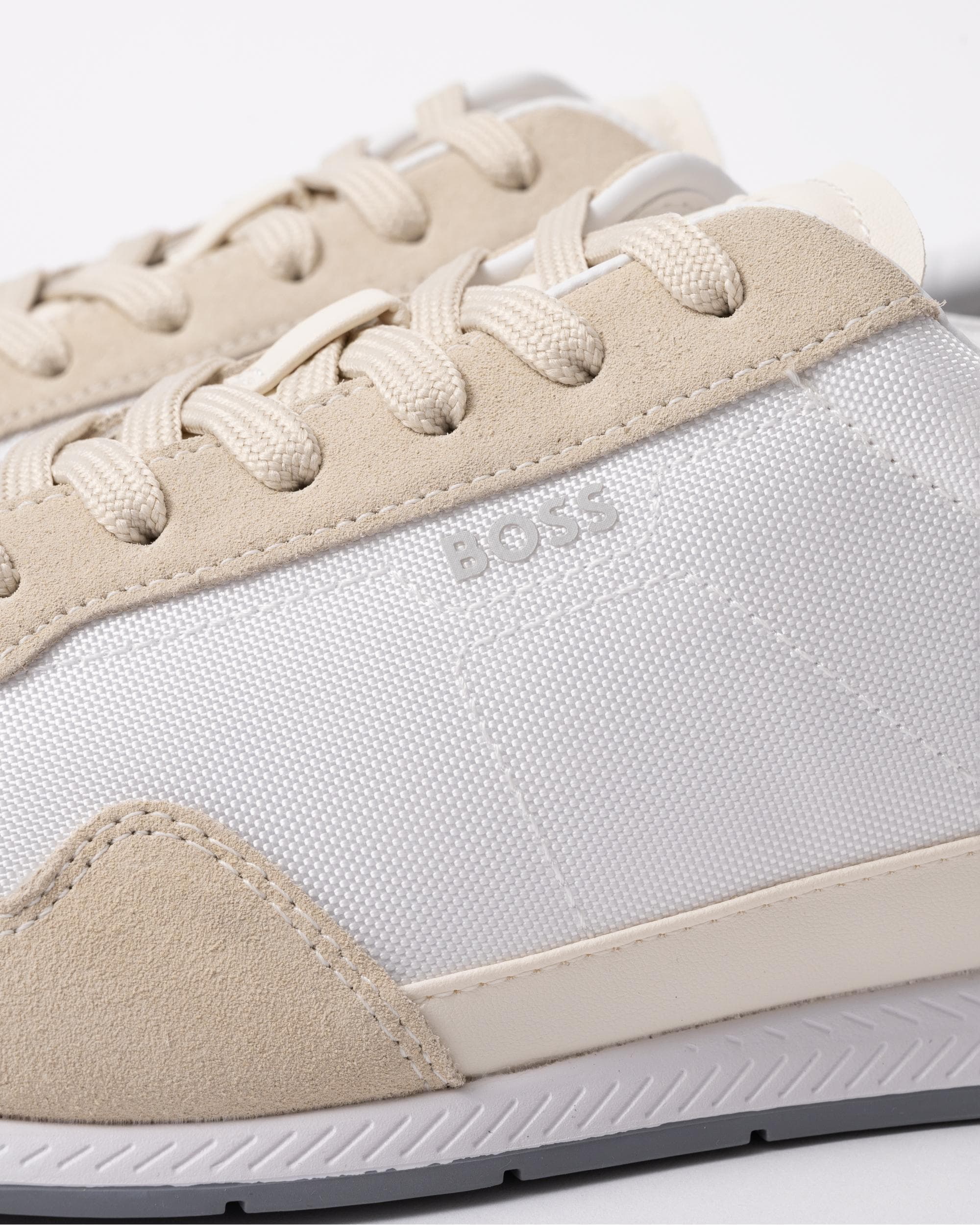 BOSS Orange Titanium Mens Mixed Material Lace-Up Trainers with Suede Trims - Open White 126 - Image 2
